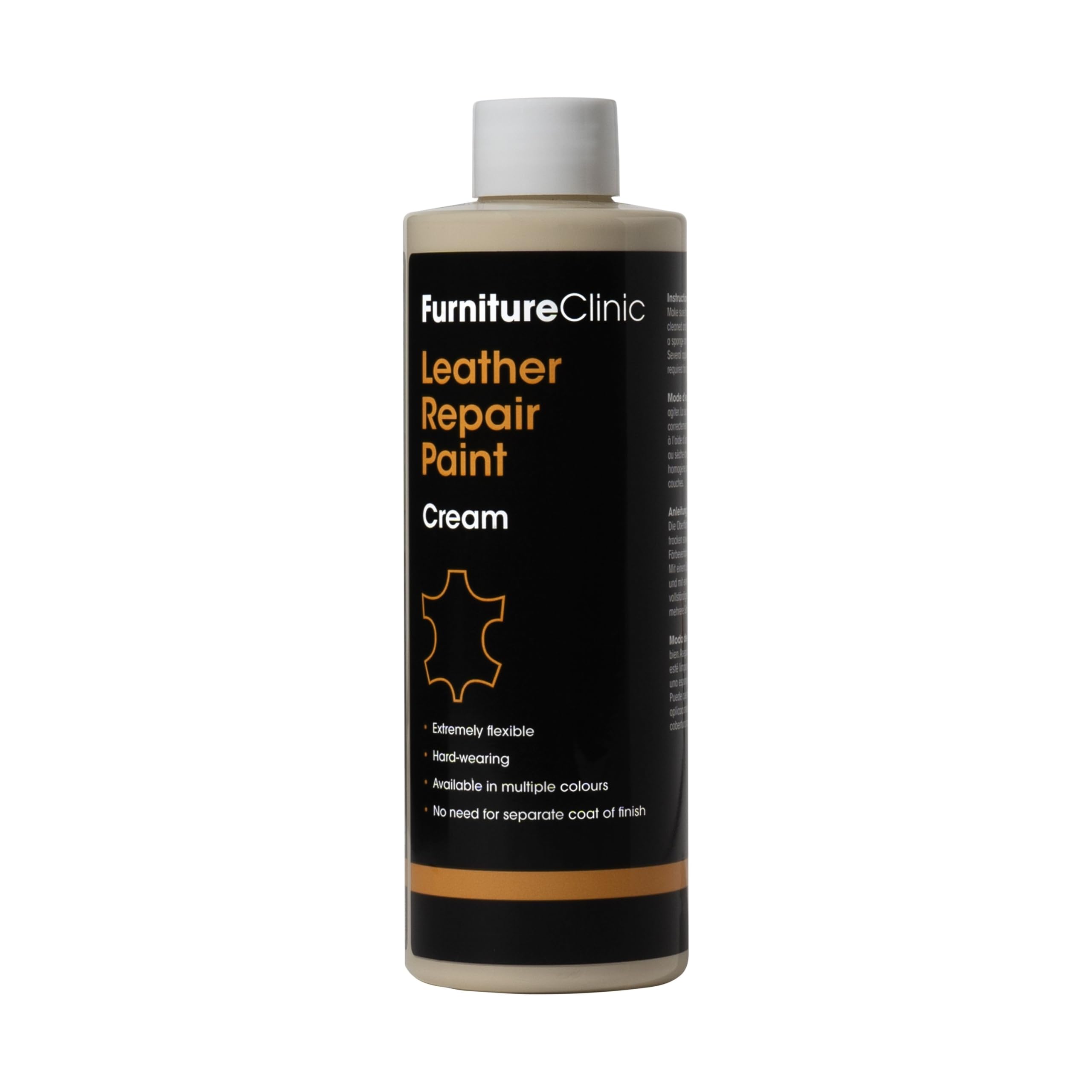 Furniture Clinic Leather Repair Paint & Dye | Self Seal Colourant for Quick and Easy Leather Repair | Suitable for Leather Sofas, Leather Car Seat, Shoes, Handbag, and More - Cream, 500ml