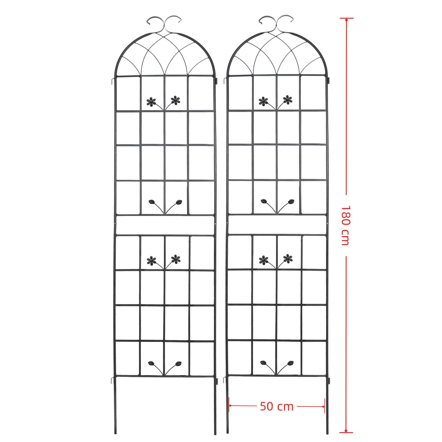 vutizal Metalowa kratka na rośliny pnące, 180 cm wysokości, 2 sztuki, pergola na róże i bluszcz, pomoc dla roślin doniczkowych, ochrona przed wzrokiem na taras i balkon