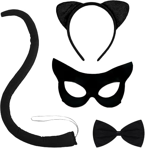 Miniatura 5 de 5 piezas de gato mujer disfraz de Halloween negro Catsuit para mujeres Halloween Cosplay disfraz de lujo