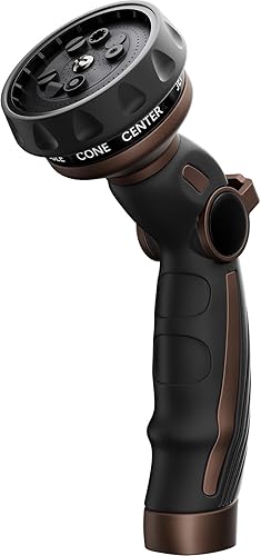 Miniatura 10 de RESTMO - Boquilla de manguera de alta resistencia, rociador de manguera de agua de metal para jardín, 9 patrones de pulverización | Alta presión |