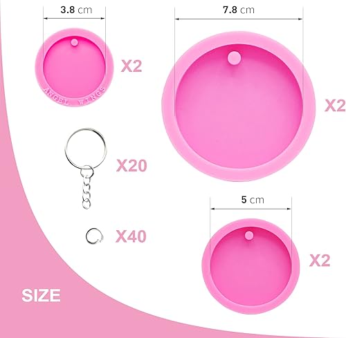 Miniatura 2 de Kit de 66 moldes de resina epoxi – 6 moldes de silicona de forma redonda para resina, moldes de fundición epoxi, llaveros y anillo de salto para