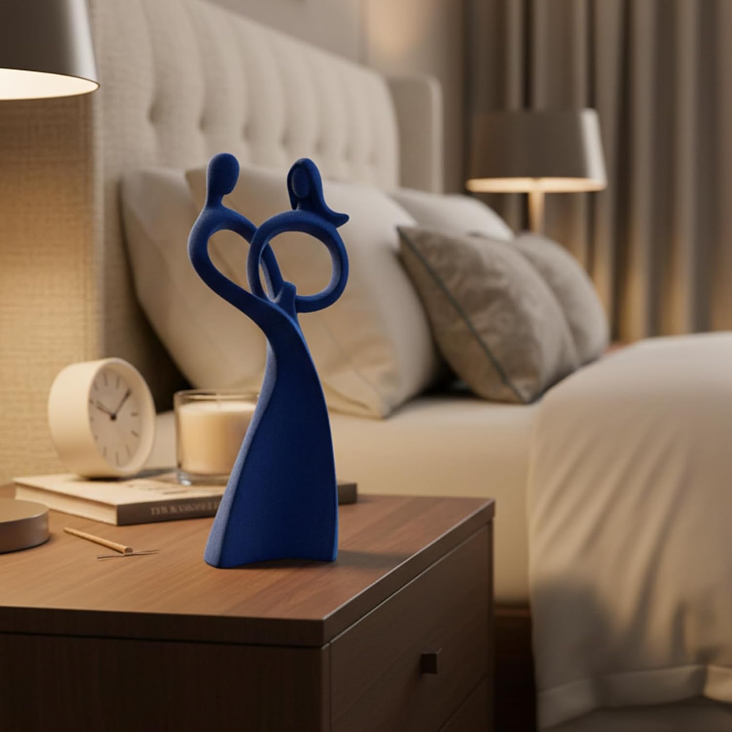 Velvet Flocked Couple Sculpture, Flocked Statue for Anniversary, Wedding Gift, Modern Abstract Art Figurine for Bedroom Decor, Living Room, Table Decor (Dark Blue) - Image 4