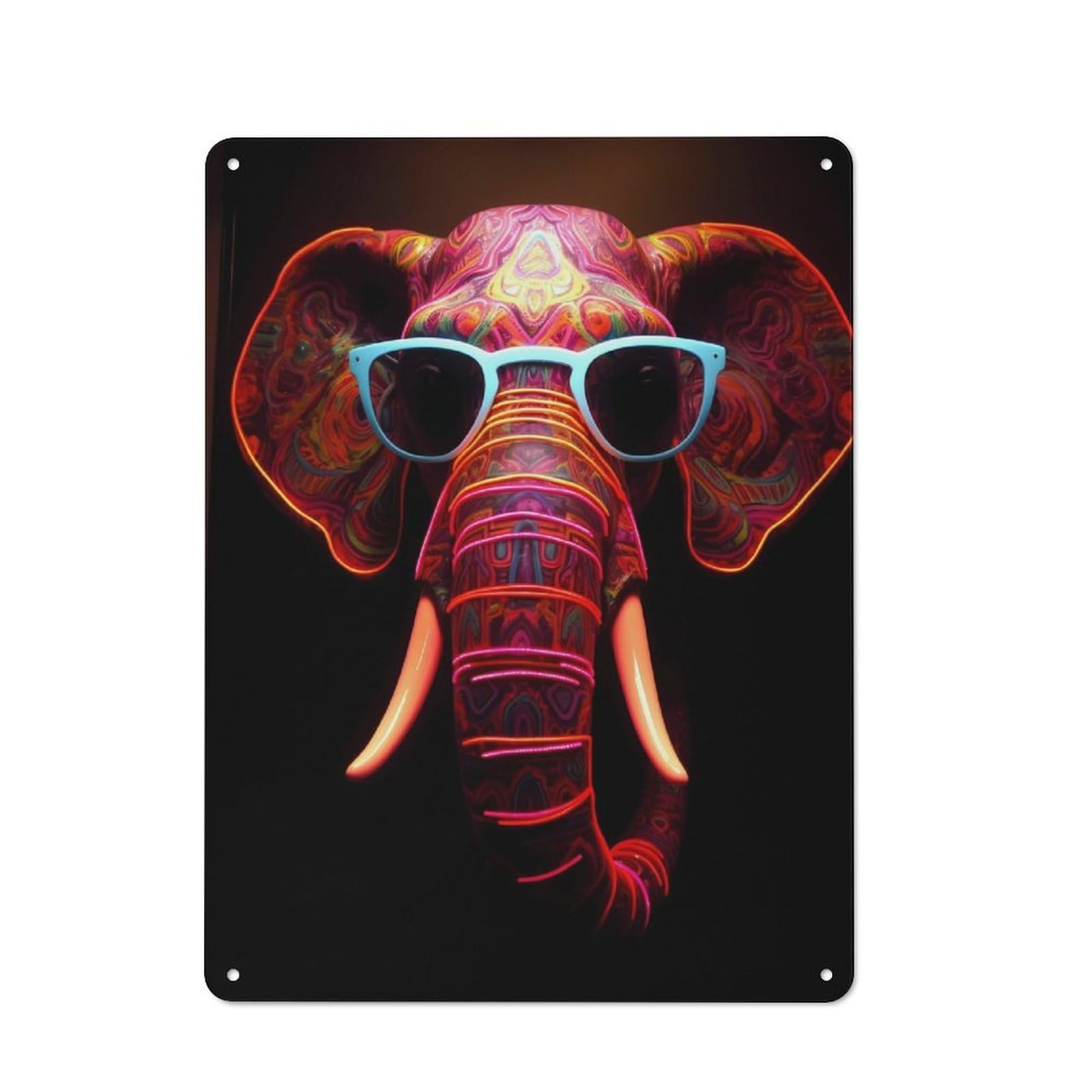 Junmoney Elephant Sunglasses Rustic Tin Sign 40X30cm Featuring For Garage Wall, For Vintage Wall Decor Fans, For Home Office And Studio Walls