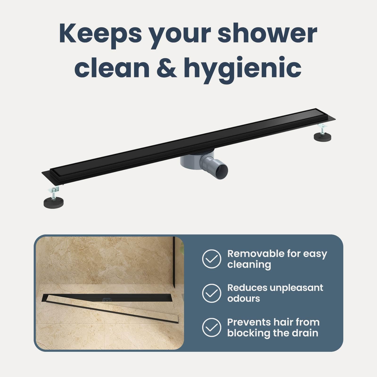 vidaXL Scarico Doccia 2-in-1 con sifone a 360° Nero 100 cm, Ristrutturazione Bagno, componente Doccia Moderno, Installazione Scarico Rettangolare per drenaggio e impianto Idraulico