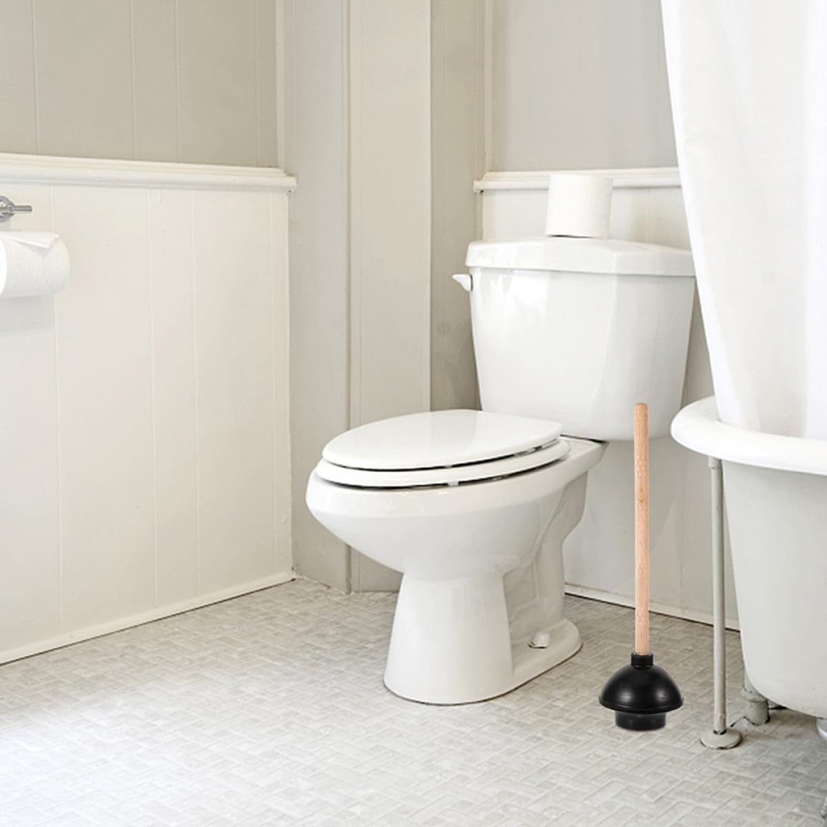 Desatascador de Inodoro Multiuso de Goma y Madera 2 Piezas Resistente para Limpieza en Baño y Lugares Públicos