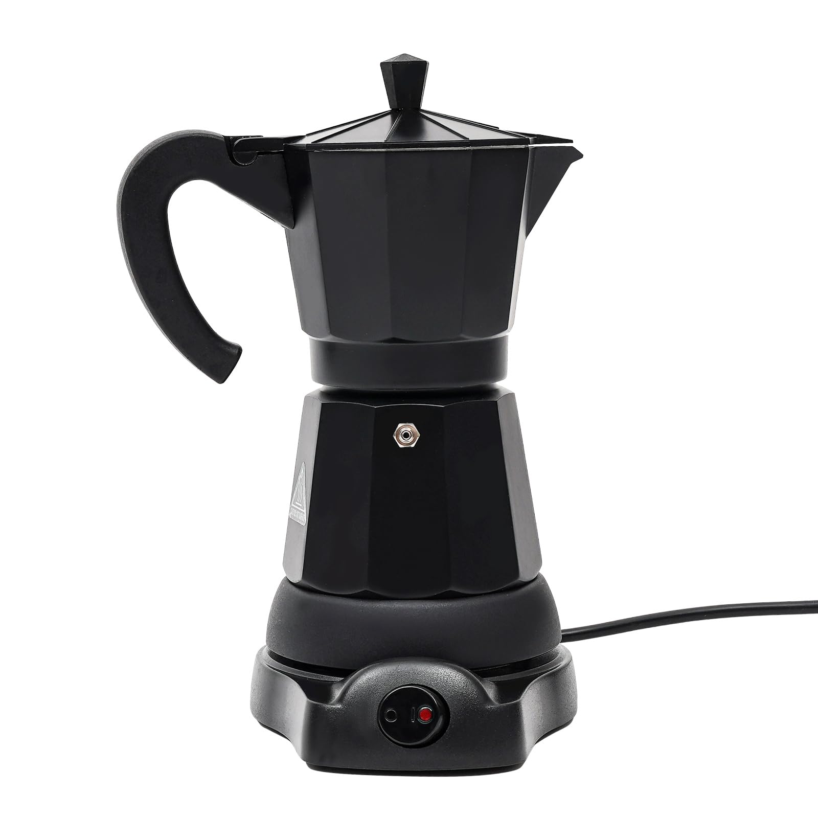 Cafetera Eléctrica Espresso de 300 ml - 6 Tazas, Moca Con Base Separada, de Aluminio Negro