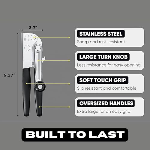 Miniatura 9 de T1W Abrelatas comercial con manivela, abrelatas resistente, mango acolchado ergonómico, abrelatas manual