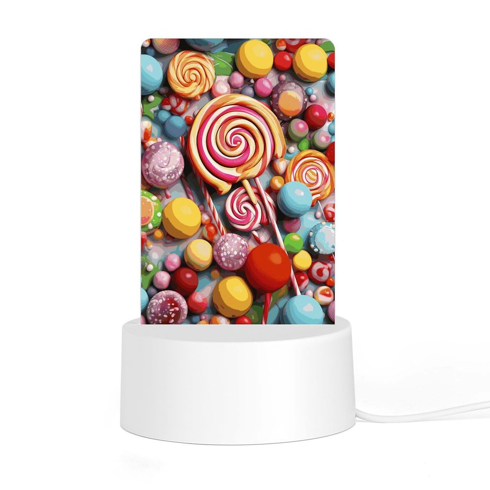 JTREHY - Acrylic Night Light with Base Candy Print LED Night Light for Bedroom Bathroom Hallway Holiday Gift