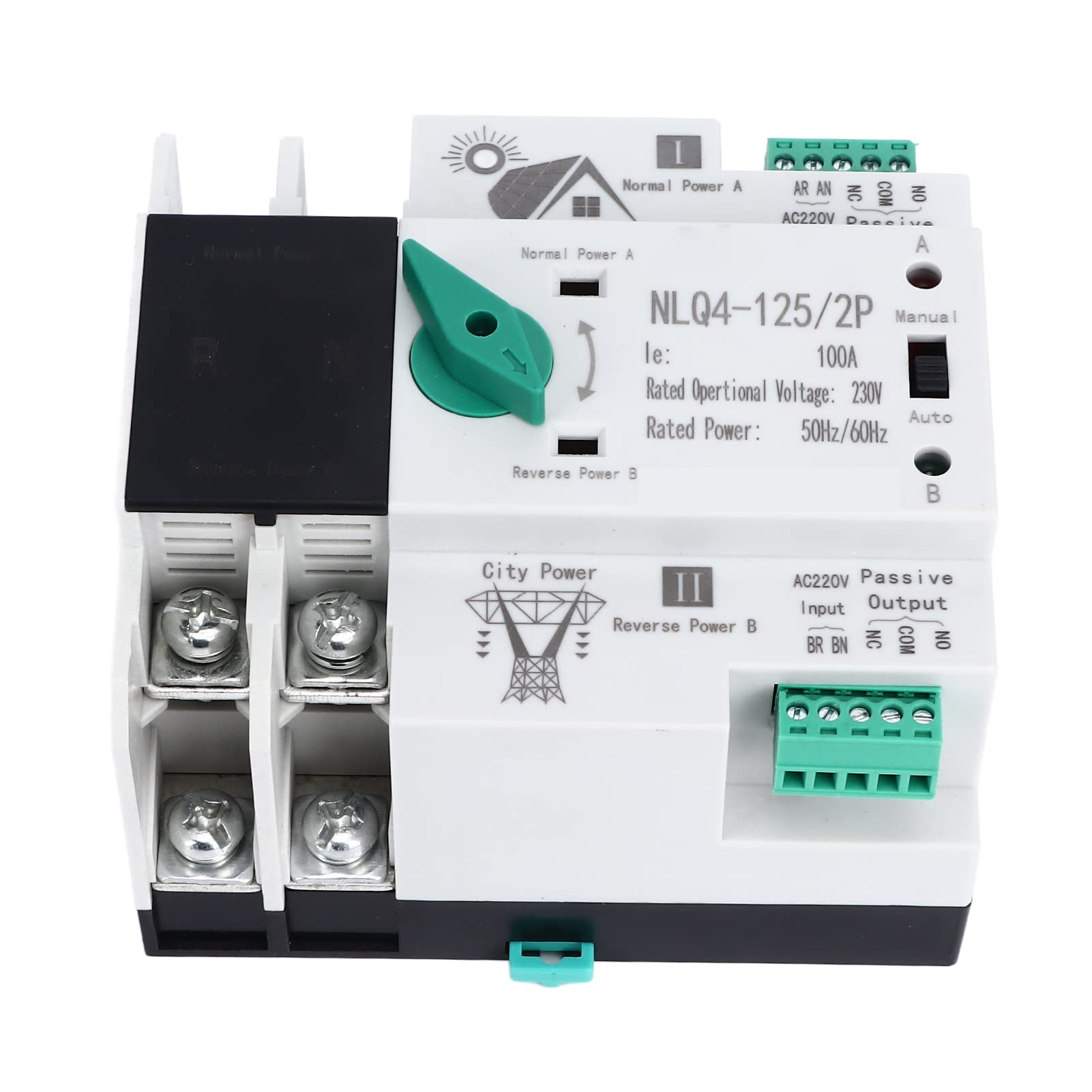 Commutateur de transfert automatique à double puissance, commutateur de transfert de puissance de distribution d'alimentation secondaire 230V AC 100A NLQ4-125, pour Home Factory