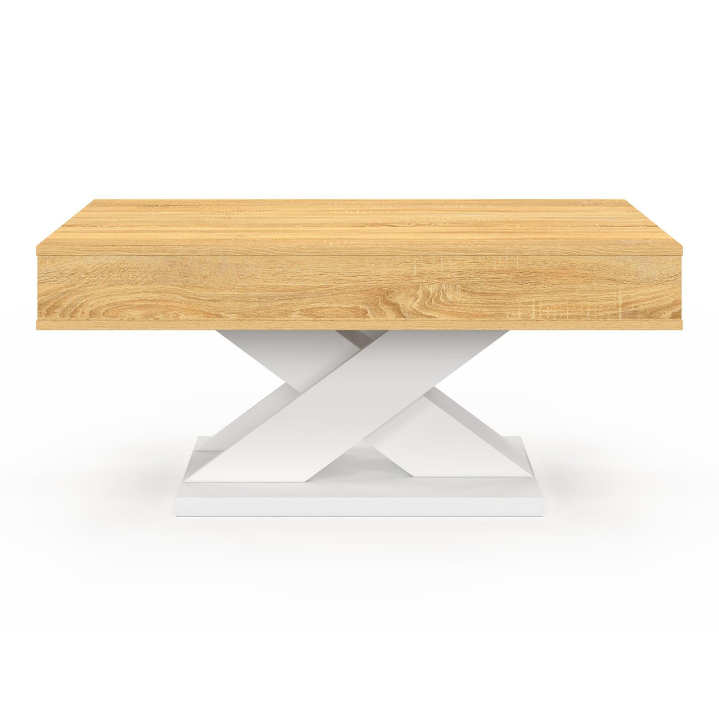 IDMarket - Tavolino rettangolare con piano rialzabile in legno ALICIA e base bianca