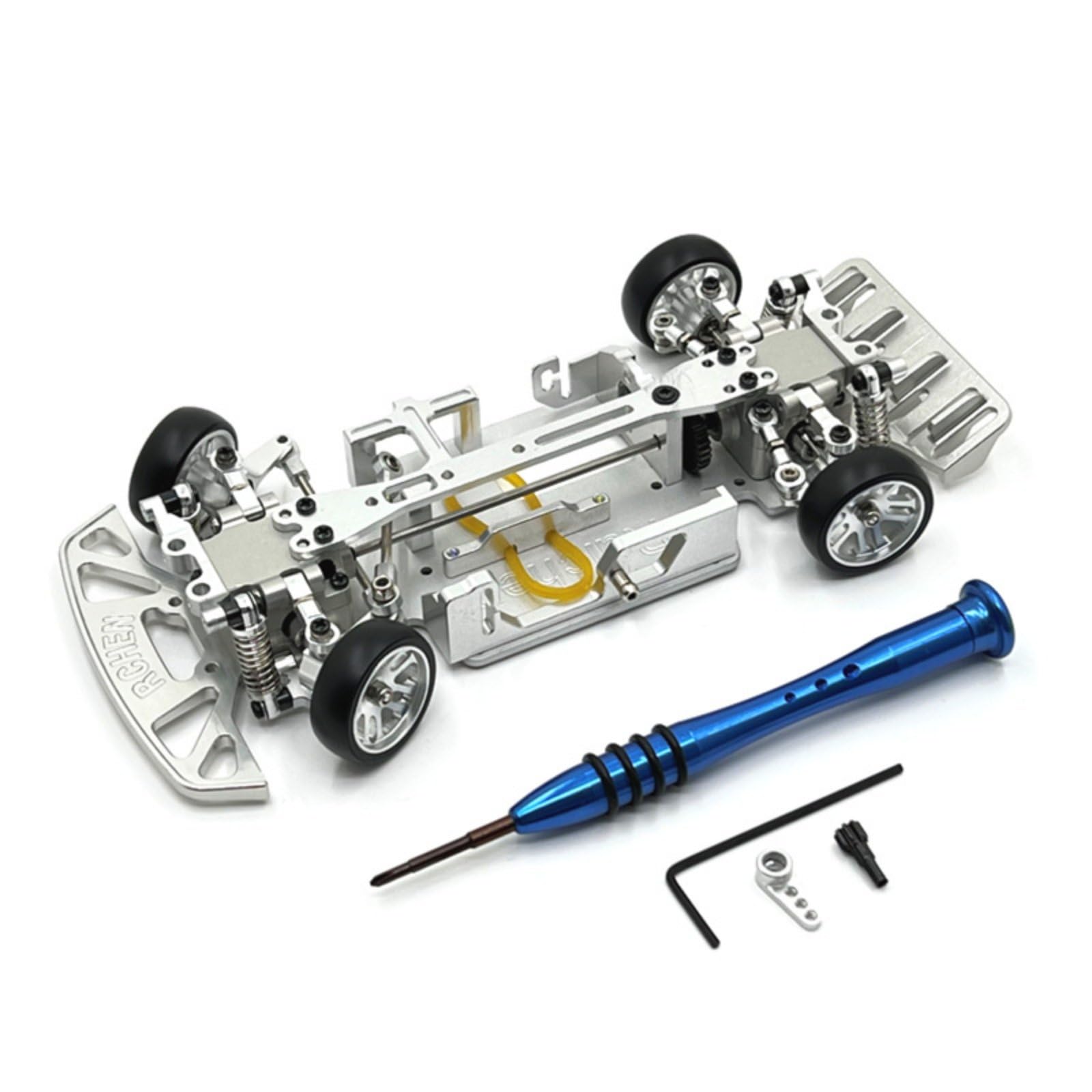 Chasis Eléctrico para Coche RC Carcasa Bastidor Marco Estructura de Metal con Cuerpo de Aluminio y Engranajes de Acero Base Ajustable 175mm×76mm, Plata