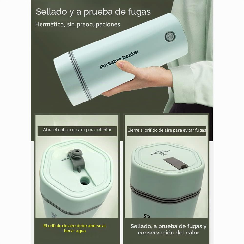 Andoer Hervidor Eléctrico de Viaje Portátil 3 en 1 de Doble Capa en Acero Inoxidable 304, Apagado Automático para Preparar Té, Café y Leche, 350 ml