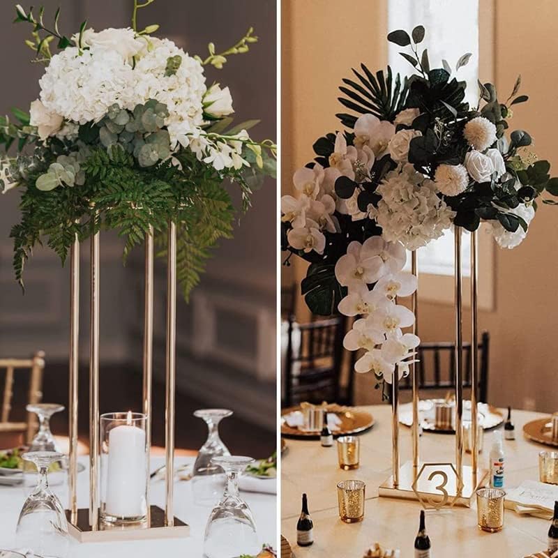 Miniatura 7 de 10 jarrones rectangulares, centros de mesa de boda para mesas, soporte geométrico de metal para flores, dorado, 23.6 pulgadas de alto, jarrón de