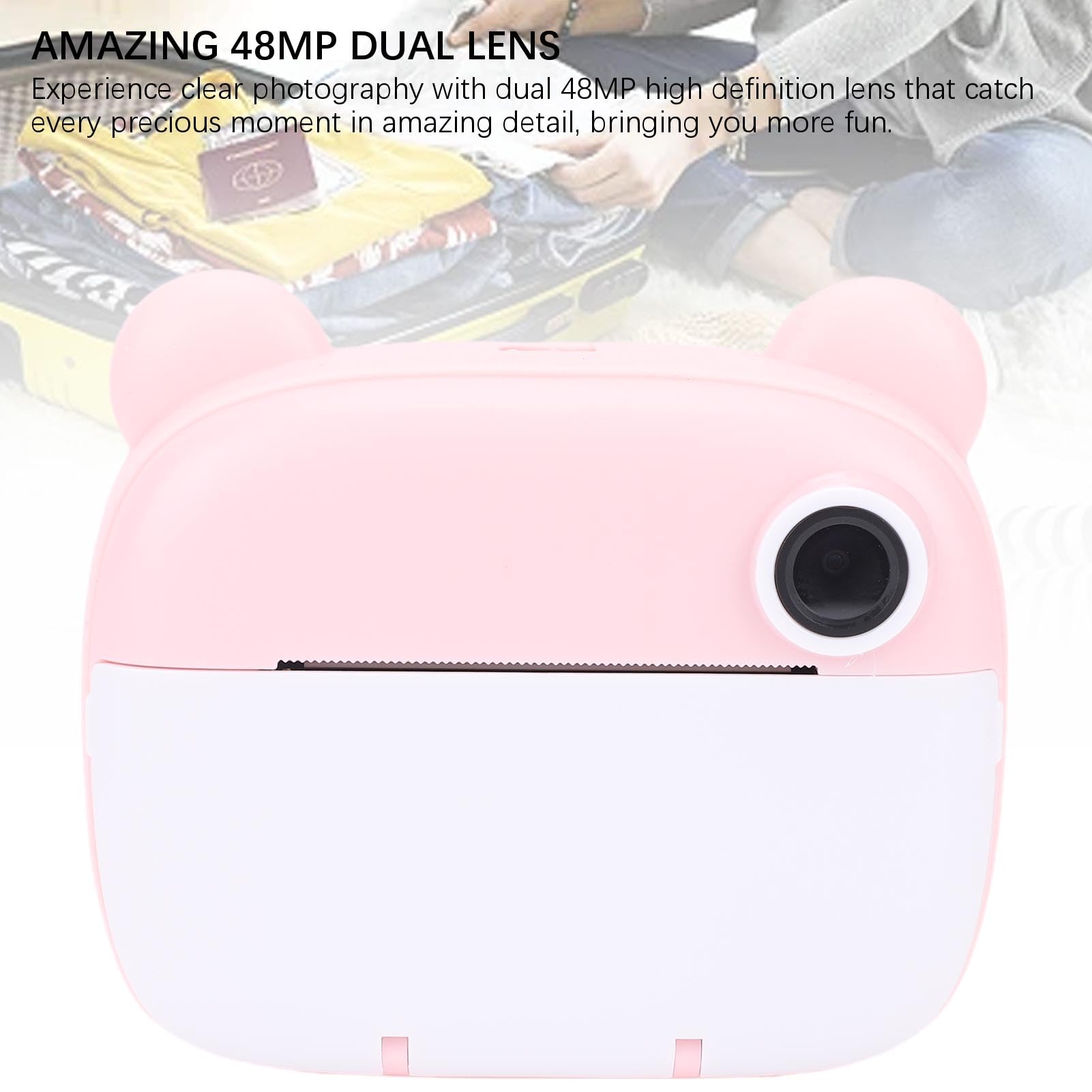 Fotocamera a Stampa Istantanea, Fotocamera Istantanea Portatile a Doppio Obiettivo da 48 MP con Scheda di Memoria da 32 GB per Fotografie di Famiglia in Viaggio