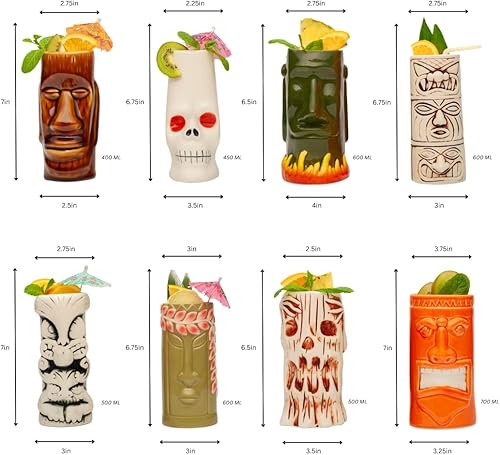 Miniatura 4 de LEMONSODA Vasos Tiki hawaianos de cerámica (juego de 8 tazas)