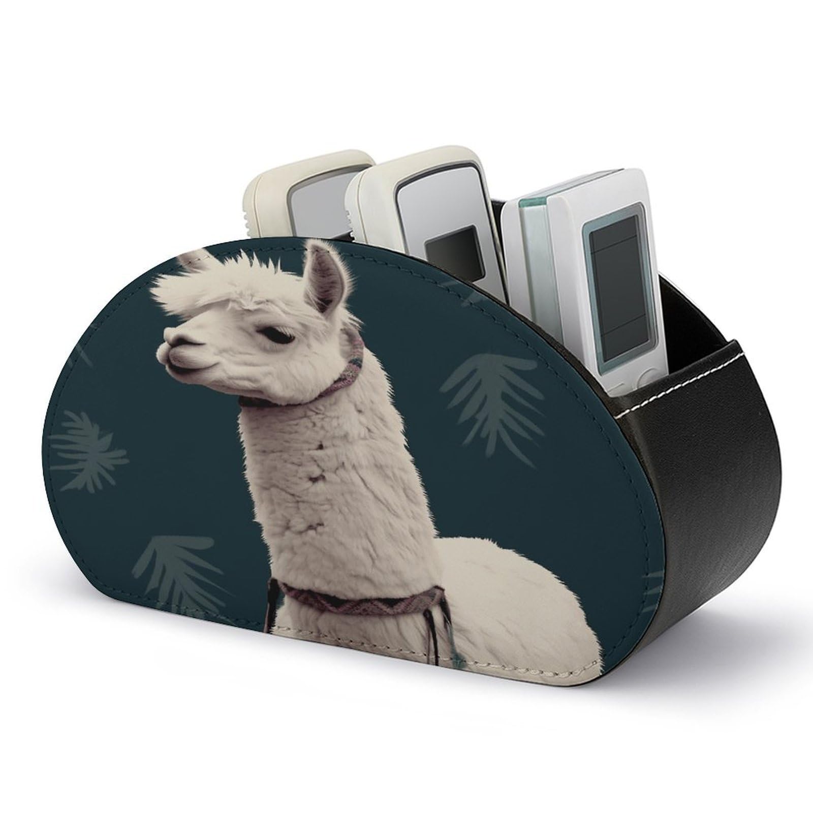 FekiLoot Alpaca Llama Remote Control Holder with 5 Compartments Multi-functional TV Remote Caddy Organizer Leather TV Remote Holder Desktop Organizer Store for Bedside Table Office Desk