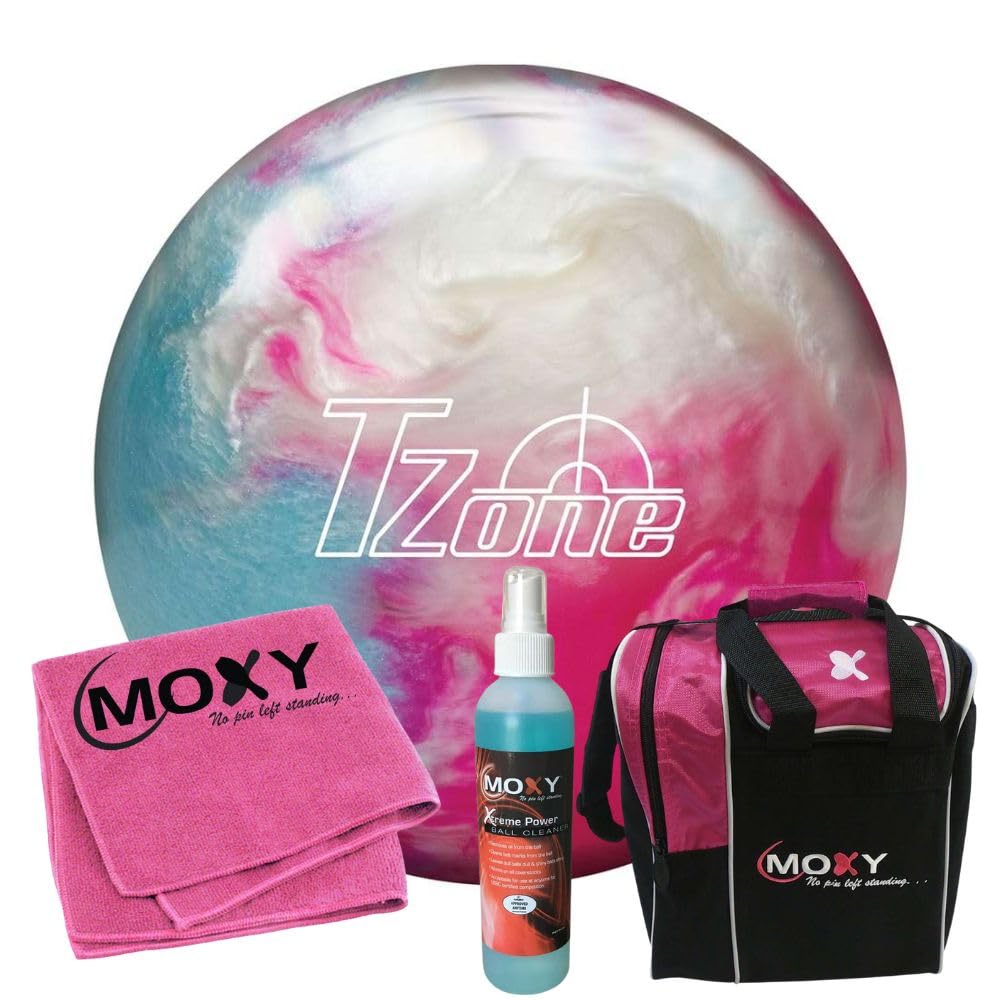 Bowlerstore Products Brunswick T-Zone Frozen Bliss Bowling Ball | Moxy Strike Royal Bowling Bag | Moxy Pink Micro Fiber Towel | Moxy Xtreme Power Cleaner Package 8lbs