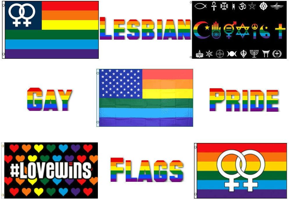 AES Wholesale Lot of 5 USA United States Lesbian Gay Pride Double Venus Coexist Sisters LGBT Rainbow 3'x5' Polyester Flags