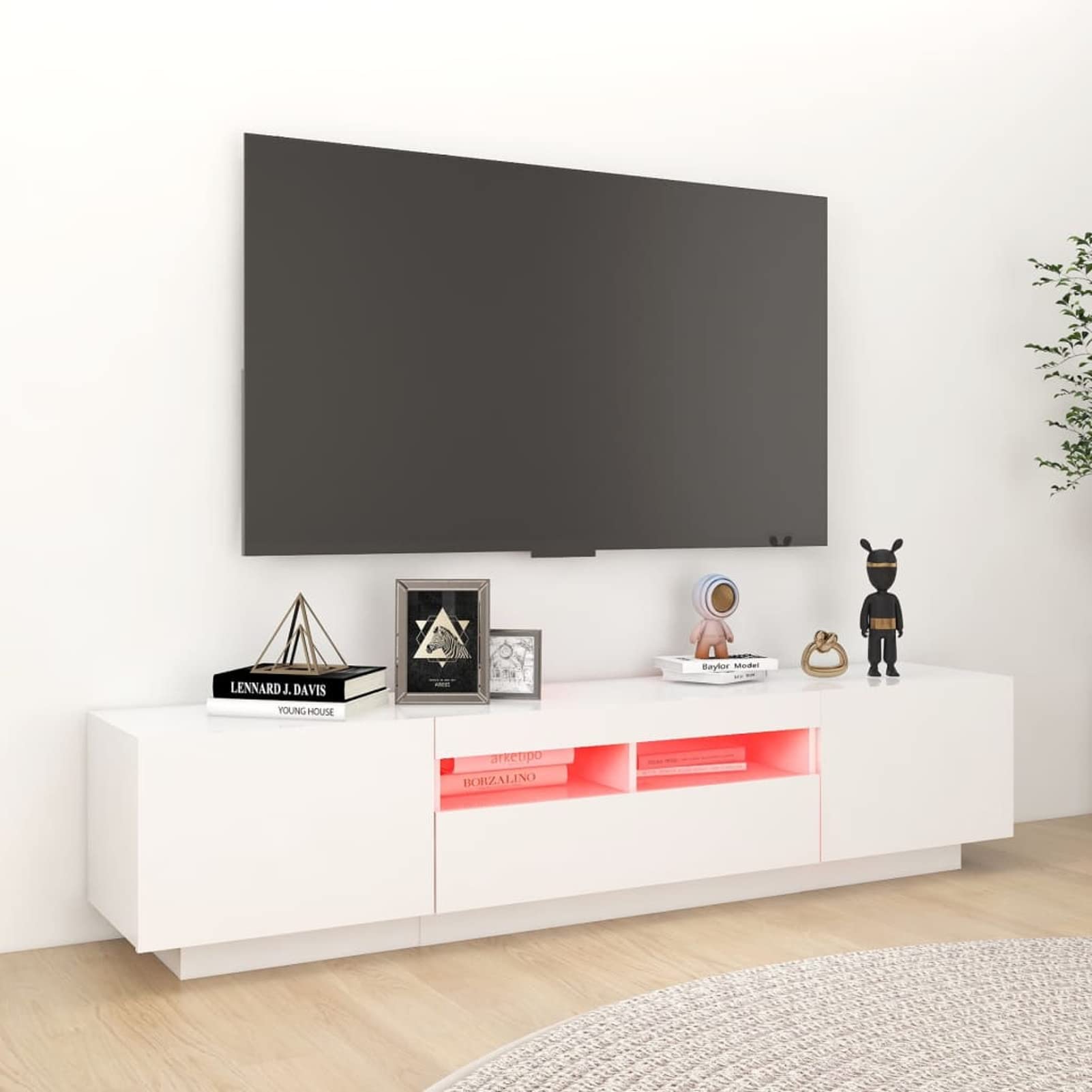 IKAYAA Mueble de TV con Luces LED, Mueble para TV de 180 cm, Armario Bajo con iluminación LED, para Salón. Diseño Moderno. Muebles De Salon Mesa Television Blanco