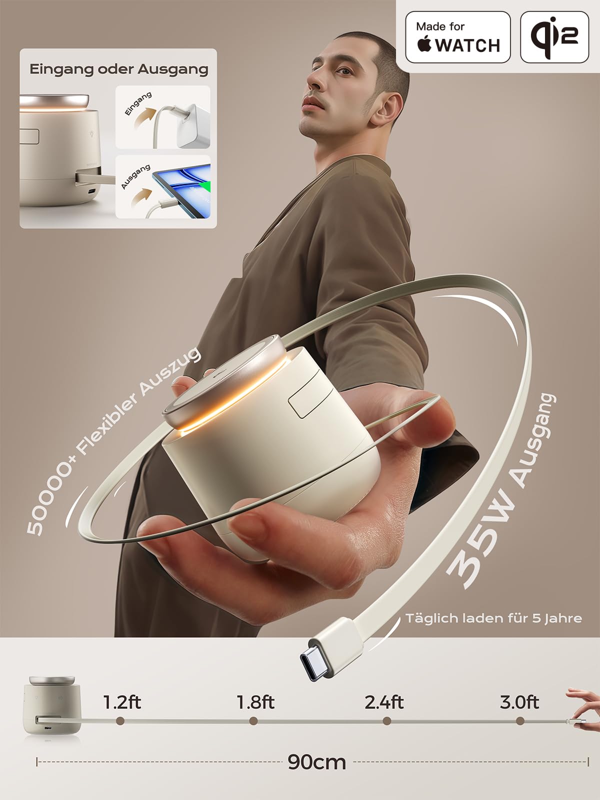THREEKEY 4-in-1 Magnetic Wireless Ladestation Qi2 15W Magnet Ladegerät für iPhone 17/16/15/14/13/12 Serie, Apple Watch, AirPods, iPad, Magnetic Ladestation mit 65W Ladegerät im Lieferumfang enthalten