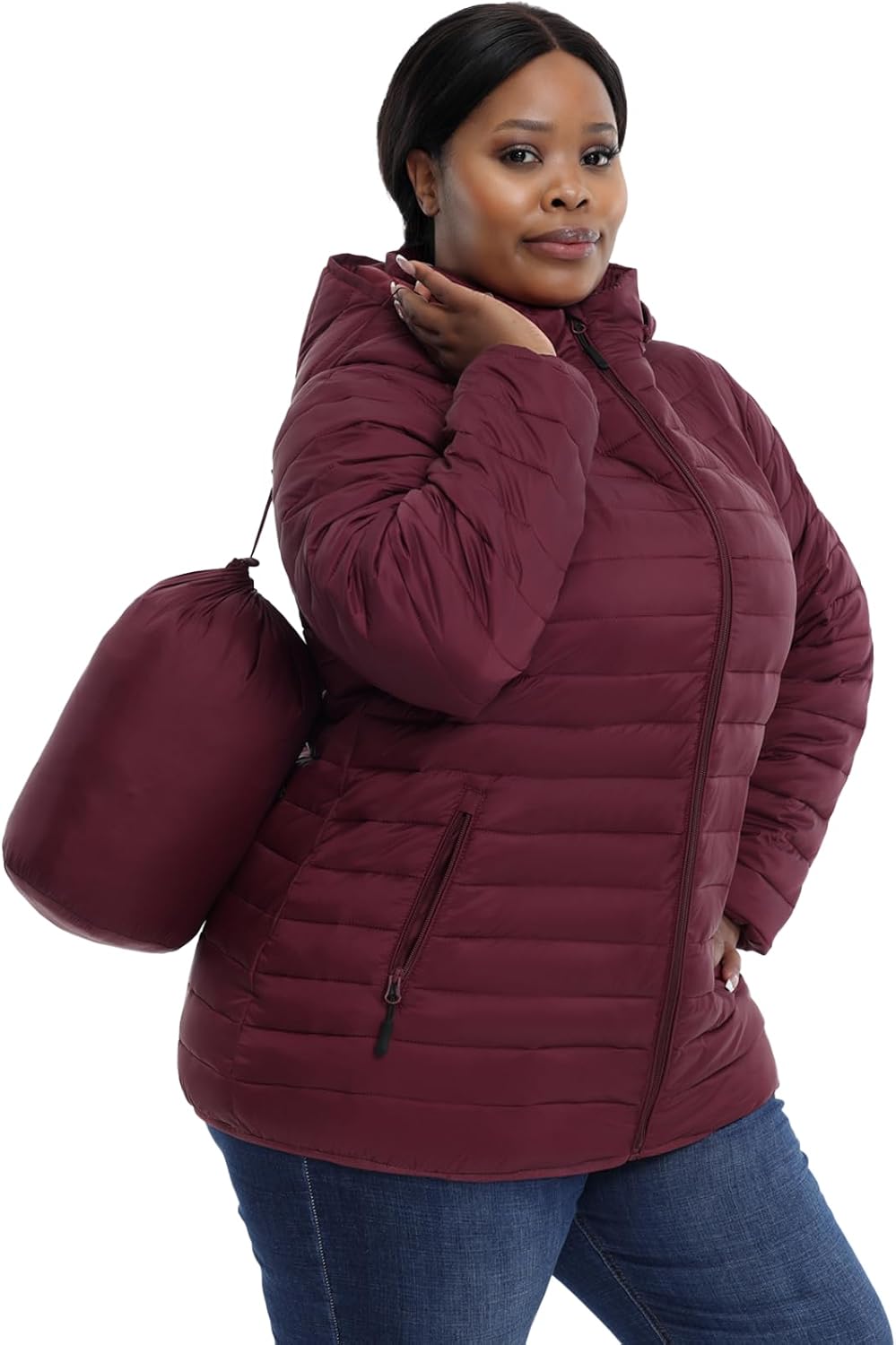 HHE Plus Size Women's Packable Puffer Jacket 1X-6X Water-Resistant Lightweight Winter Coat(Exclusively for Plus Size)