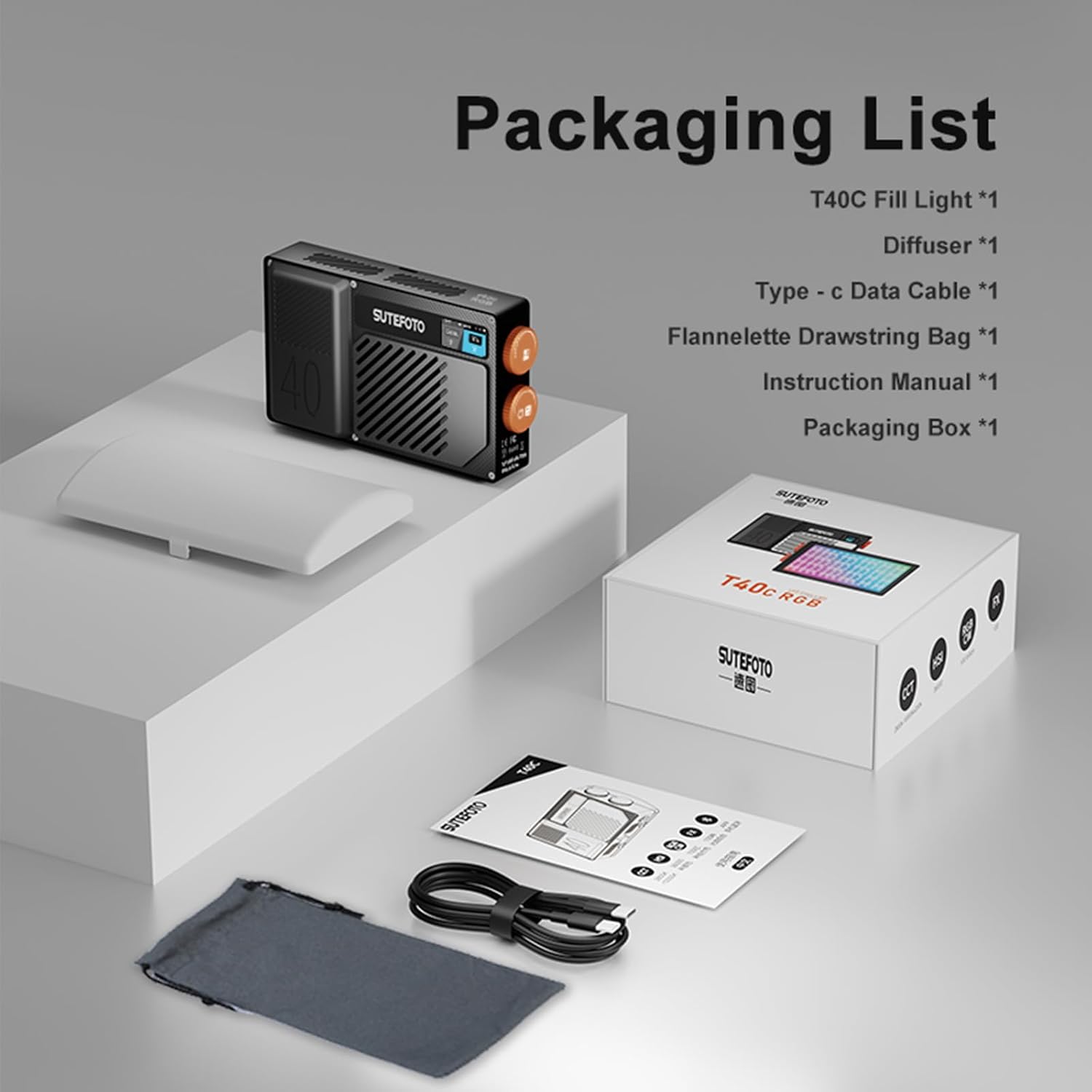 T40 LED Video Light,40W Rechargeable LED on Camera Light,Pocket Light with Full RGB,2800K-10000K,Built-in 5000mAh Battery for Photography Lighting,YouTube, TikTok (RGB)