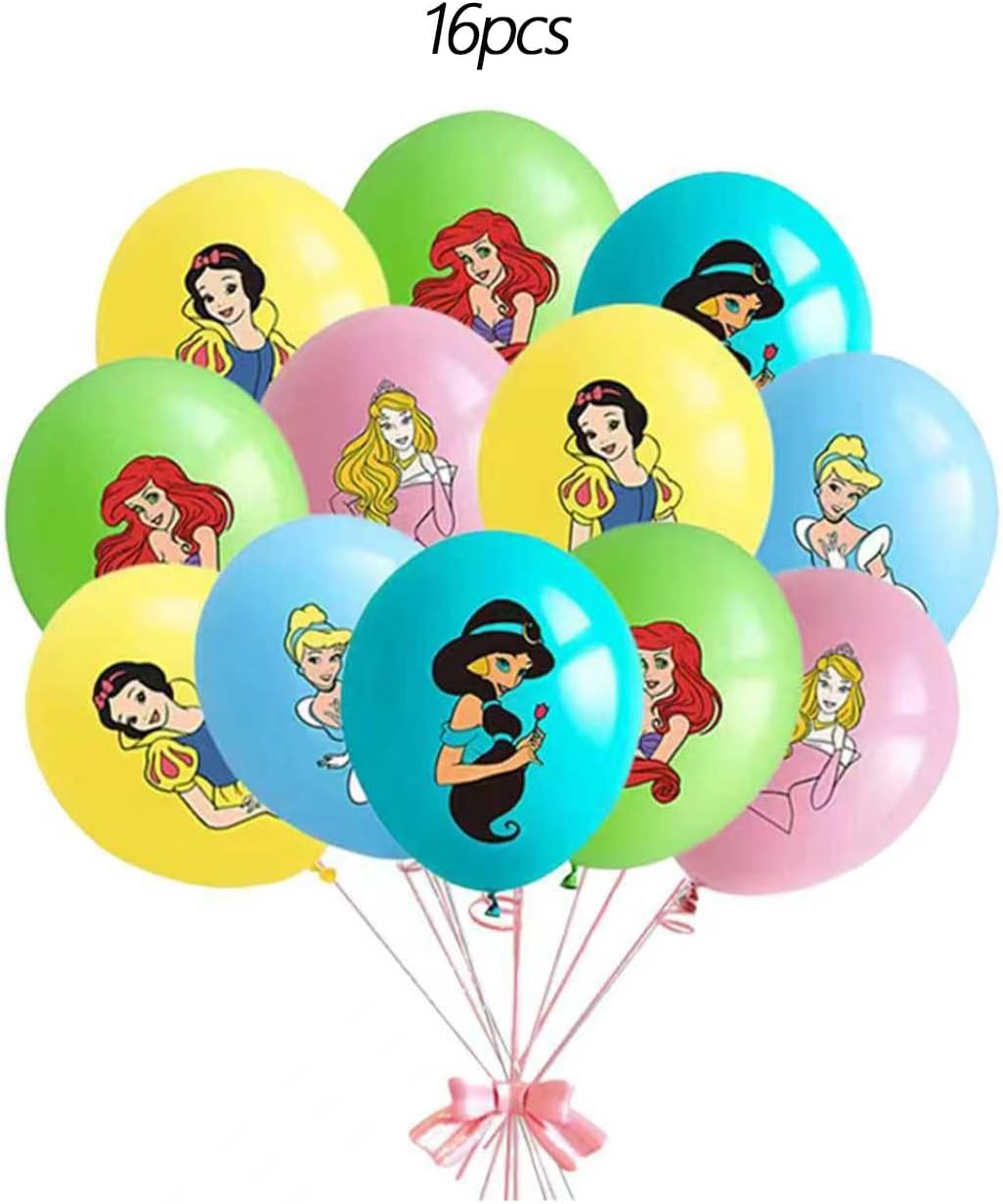 62PCS Disne Princess Party Supplies, Birthday Decorations Set Include Banner, Balloons, Backdrop, Cupcake Toppers, Tablecloth, Hanging Swirls for Kids Princess Theme Birthday Party