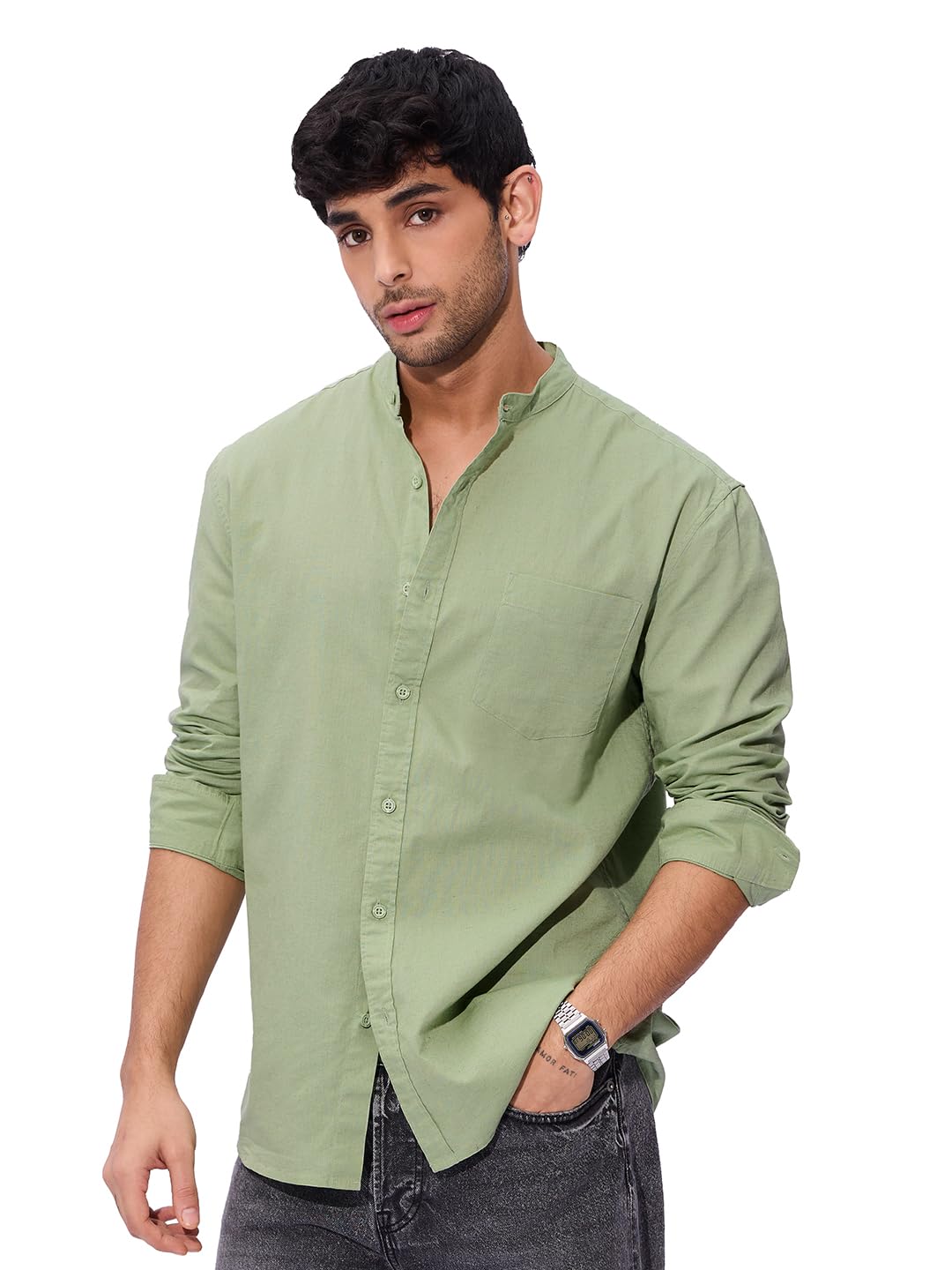 Men's Cotton Regular Fit Solid Button Down Shirt