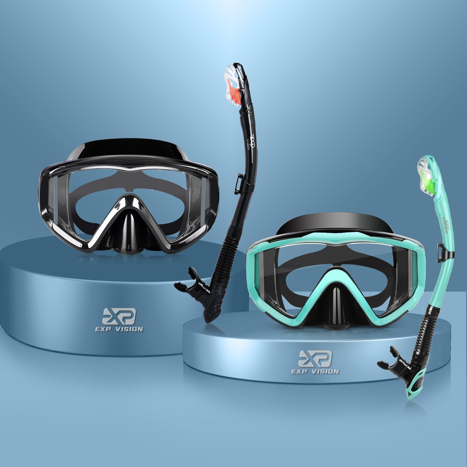 Snorkel Set Pano 3 Window Adult Snorkeling Gear, Professional Snorkel Goggles Anti-Fog Diving Mask, Anti-Leak Swim Goggles and Dry Top Snorkel for Diving, Snorkeling, Swimming