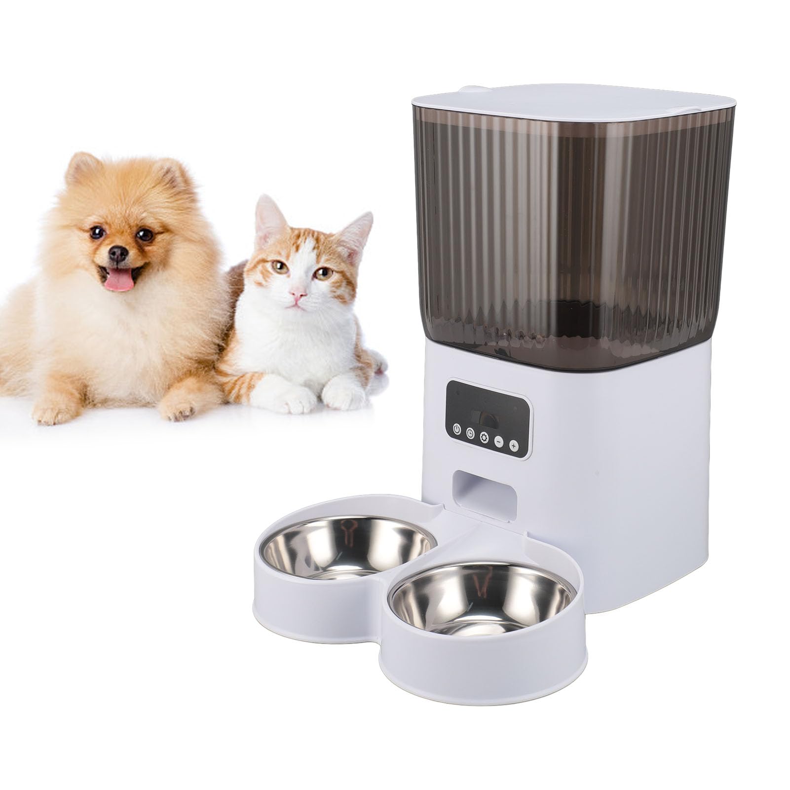 Comedero automático para Gatos de 5 L, dispensador Multifuncional de Comida para Perros con Cuencos de Acero Inoxidable 304, comederos eléctricos para Mascotas de (Cuenco Doble