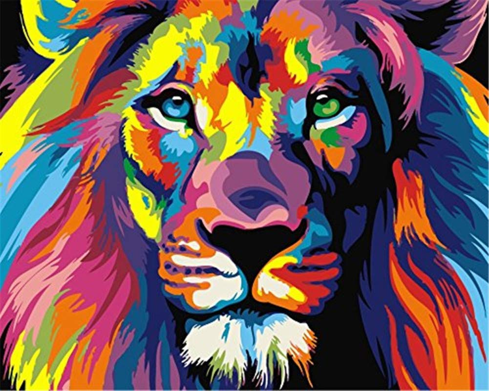 Dipingere con i Numeri Adulti leone, Paint by Numbers Kit, Colorare con i Numeri Adulti, Dipingi con i Numeri con Tela, Vernice Acrilica e 3 Pennelli Decora la casa Regalo, Senza Cornice