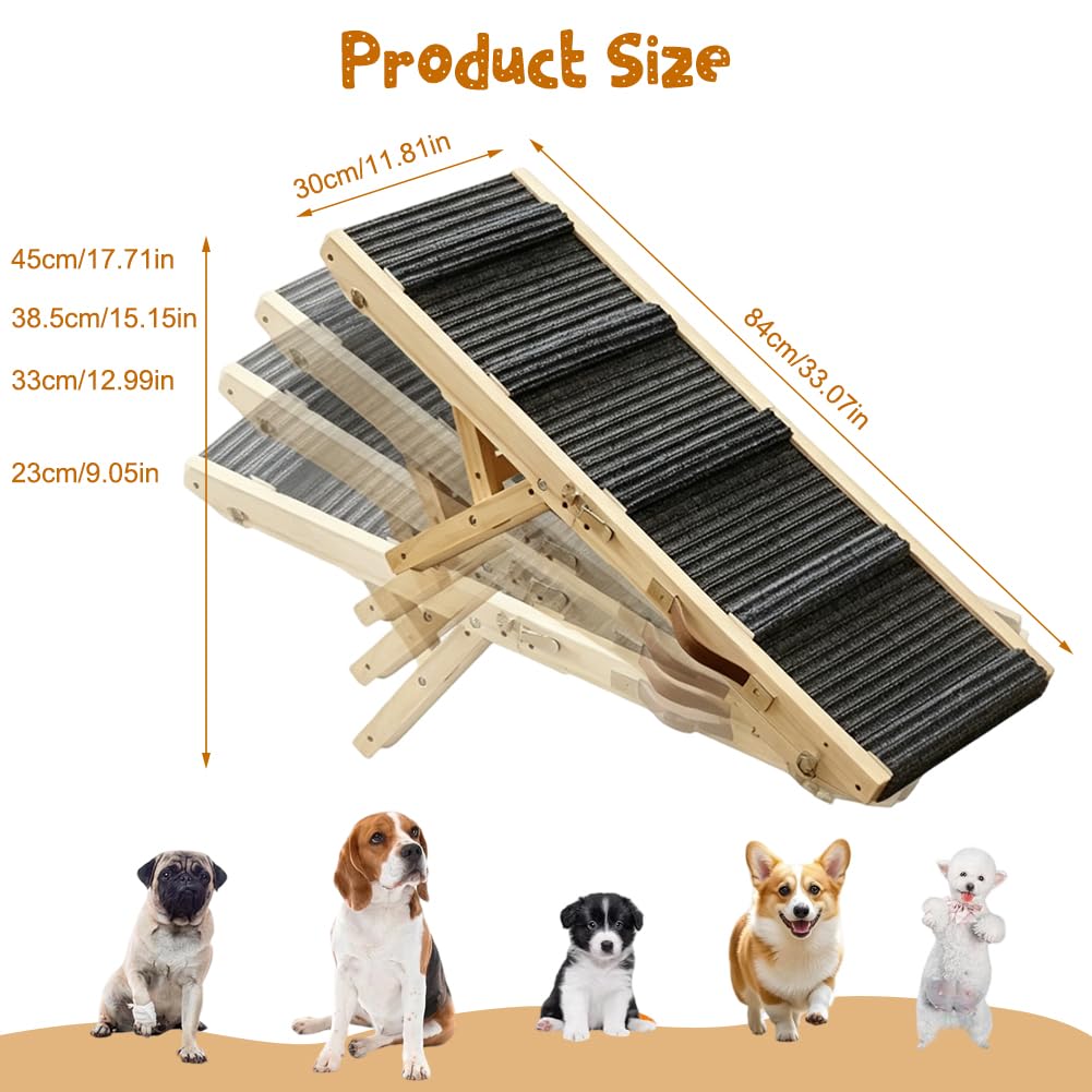 Rampa para perros – Antideslizante – Rampa extra ancha para coche plegable con conexión sin costuras a la plataforma – Soporta hasta 50 kg – Ajustable, sofá, cama, coche para perros pequeños y