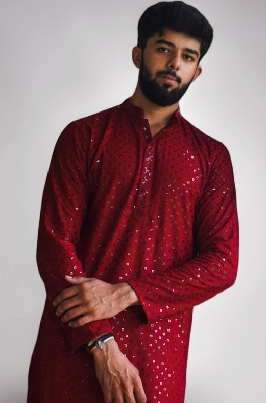 LookMark Men’s Printed Pure Rayon Kurta with Mandarin Collar, Full Sleeves, Straight Fit Traditional Ethnic Wear