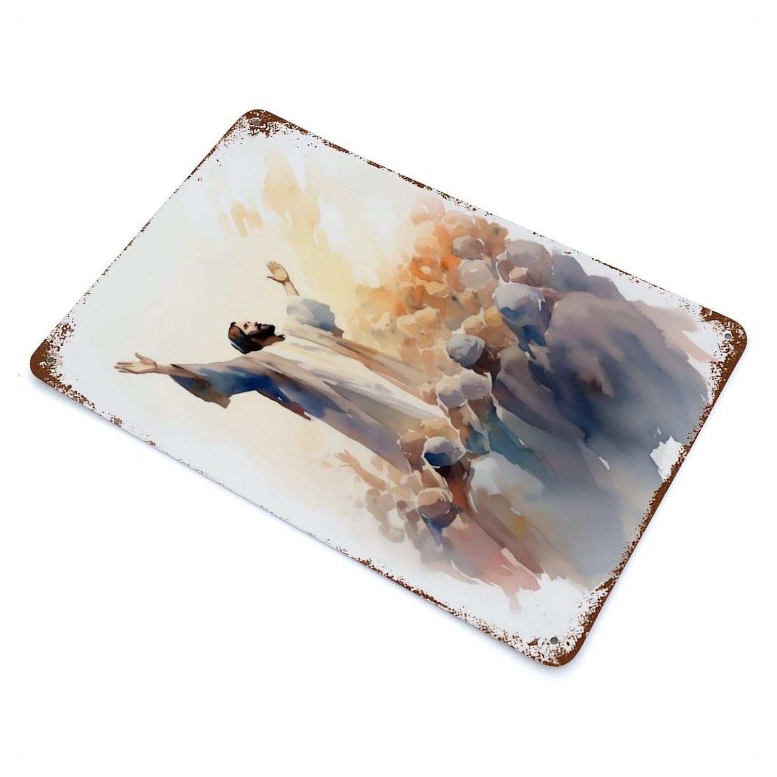 Jesus Preaching to A Crowd Vintage Wall Sign 11.8"x7.9", Rust Effect Metal Decor for Cafe, Home Bar And Lounge Decor