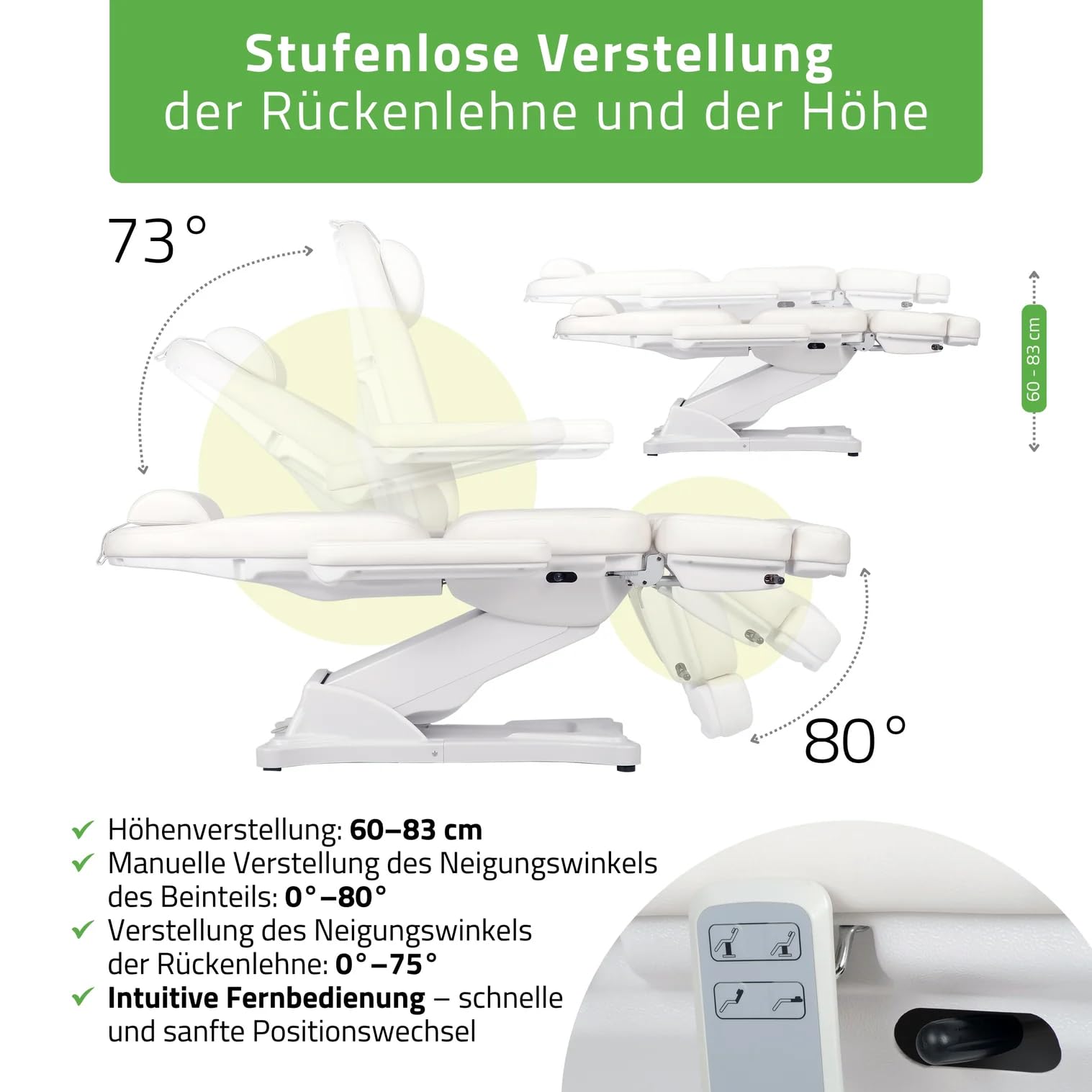 HABYS Elara PRO 6P Kosmetikliege Massageliege Kosmetiksessel Kosmetikstuhl | Höhenverstellbar Elektrisch | 185 x 57 cm | Weiß
