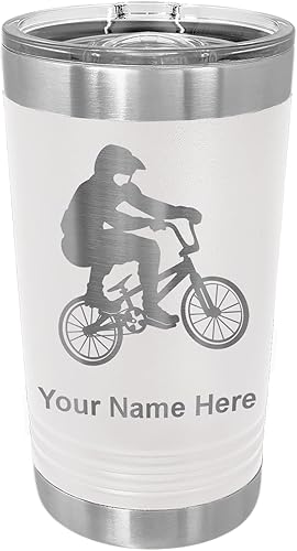 Miniatura 14 de LaserGram Vaso de pinta aislado al vacío de 16 onzas, conductor BMX, grabado personalizado incluido (negro)