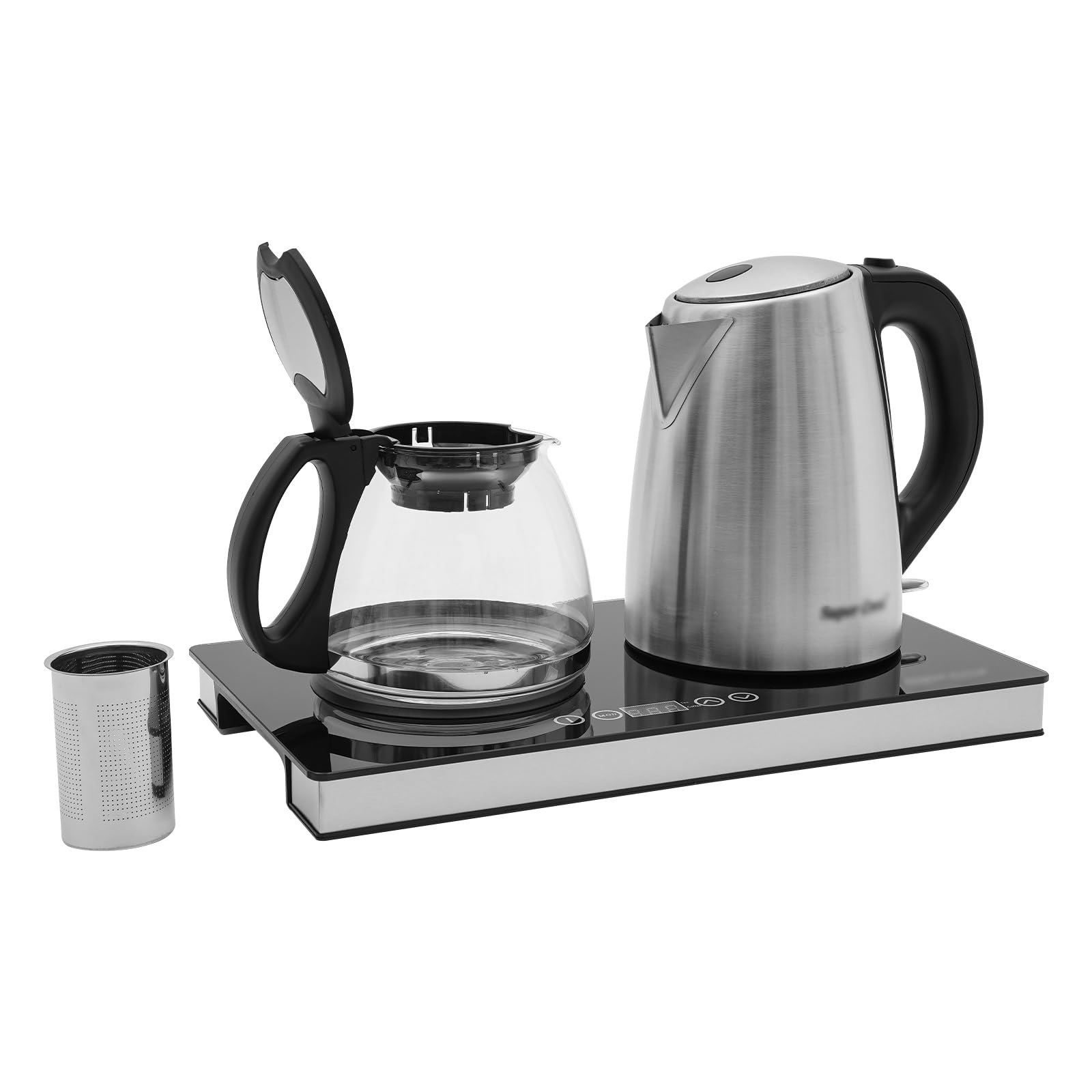 1500W Bollitore Elettrico Doppio Bruciatore(1.8L+1L), Bollitore Elettrico In Vetro 220-240V, Temperatura Regolabile 70-80℃, per Casa, Ufficio, Hotel, Nero/Trasparente/Argento