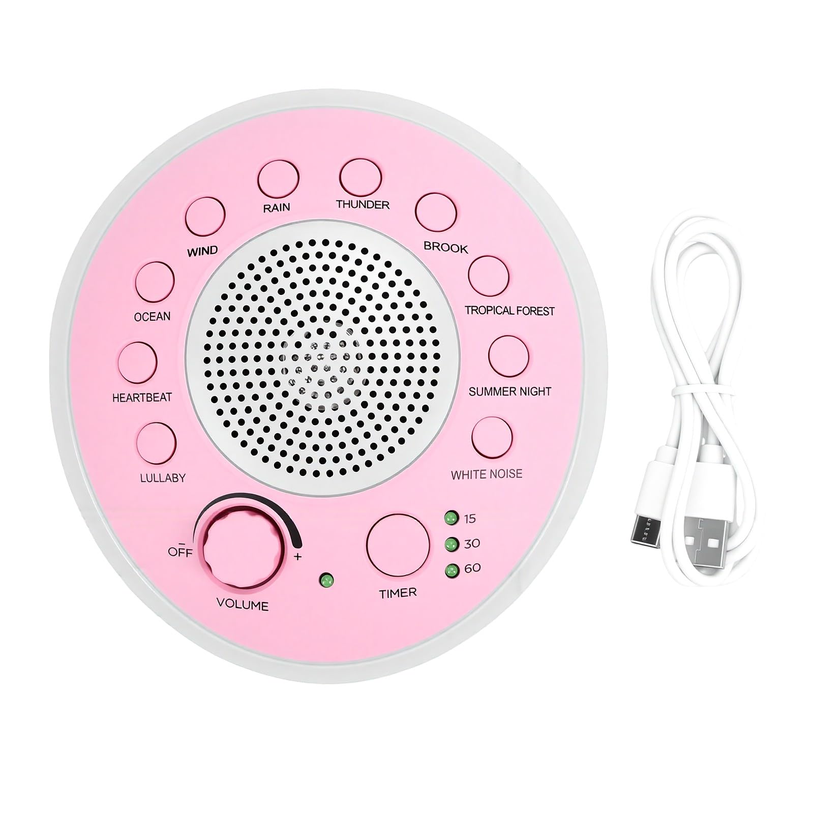 Fabater White Noise Sleep Sound Machine mit 10 Beruhigenden Geräuschen, 3 Timern, Dual-Power-USB-Akku, Tragbare Einschlafhilfe mit Mehreren Funktionen für Zuhause, Büro, Reisen, Babys