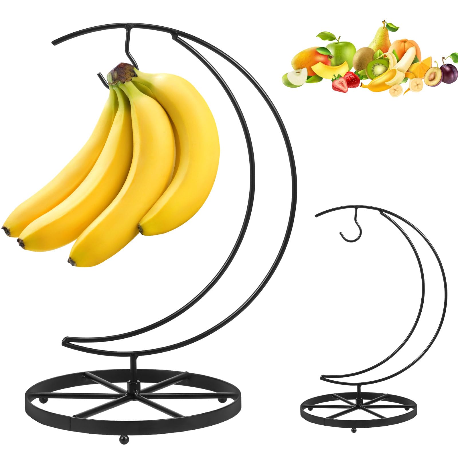 Banana Rack, Banana Holder Stand, Fruit Holder, Stable Banana Holder with Hook &Wider Base, Rust-Proof Metal Banana Hanger, Multifunctional Banana Tree Stand for Fruit Micro Landscape Decorations