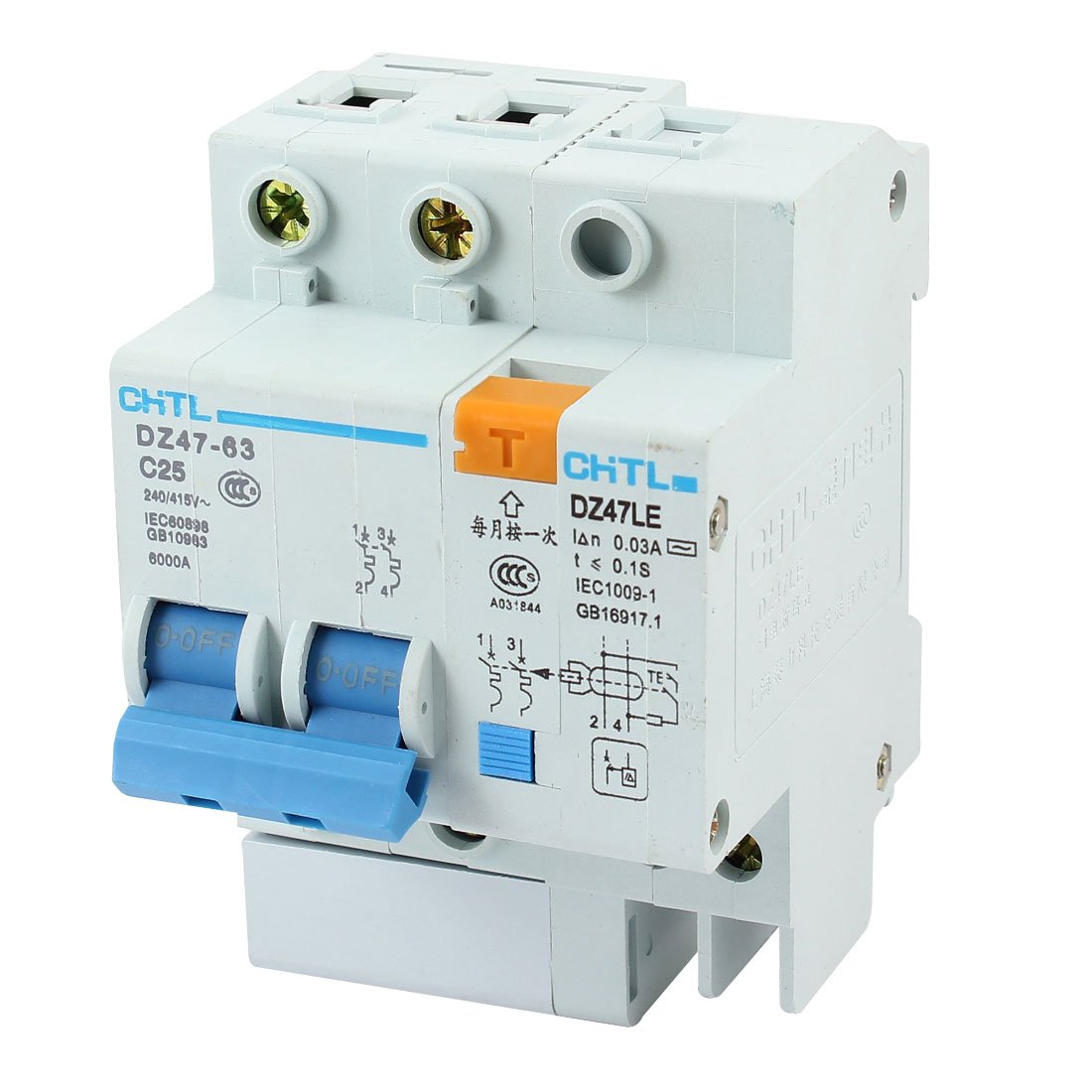 IEUMJNAT AC 415V ON/Off DZ47-63 C25 2P -Professional - Leakage Circuit Breaker 6000A