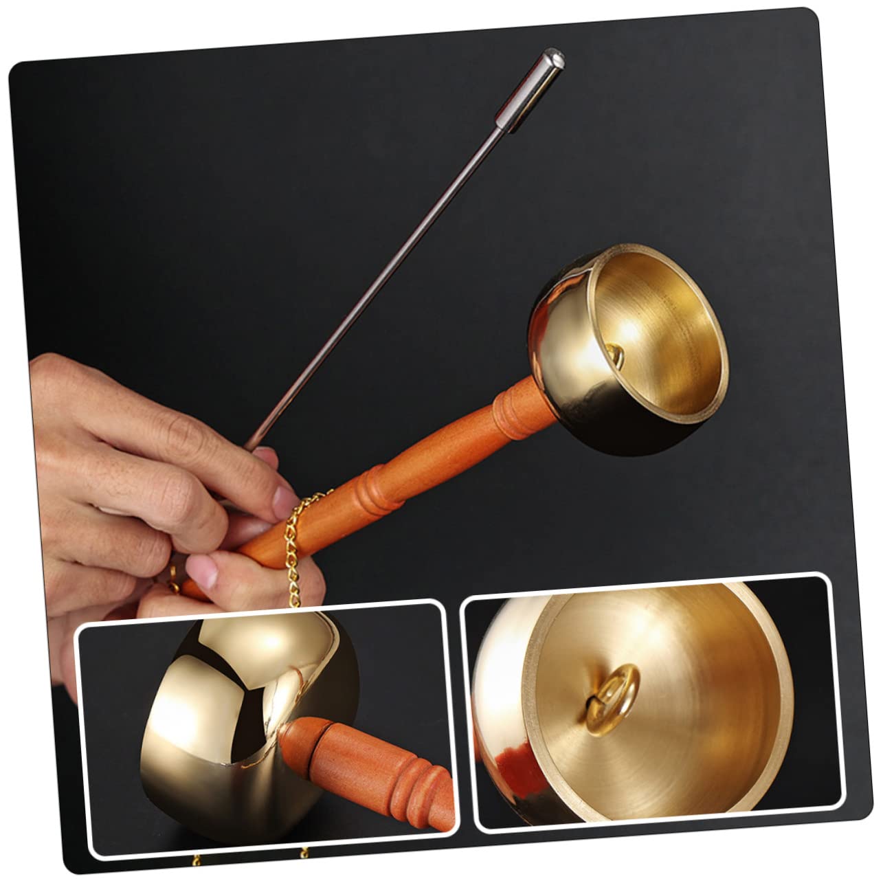 WHAMVOX Meditation Buddhist Yin Qing Bells Buddhist Yibetan Bell Musical Instrument Buddhist Instrument Buddhism Bell Hand Musical Instrument Rattle Vintage Wood - Image 4