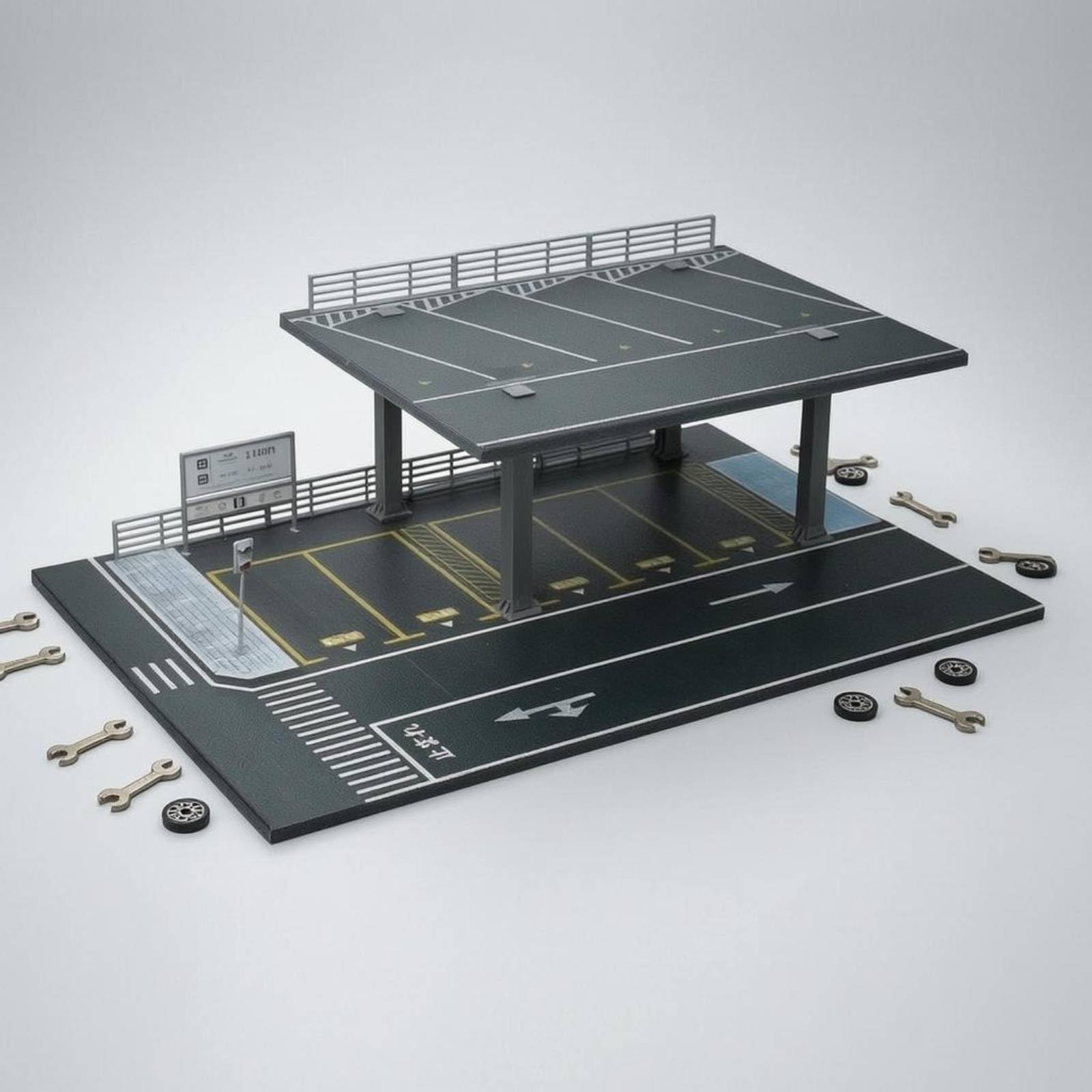 Kit Modello 1 64 Parcheggio Garage Diorama Scena con Struttura Multilivello in E PVC Segnaletica Stampata E Corsie, style to 1