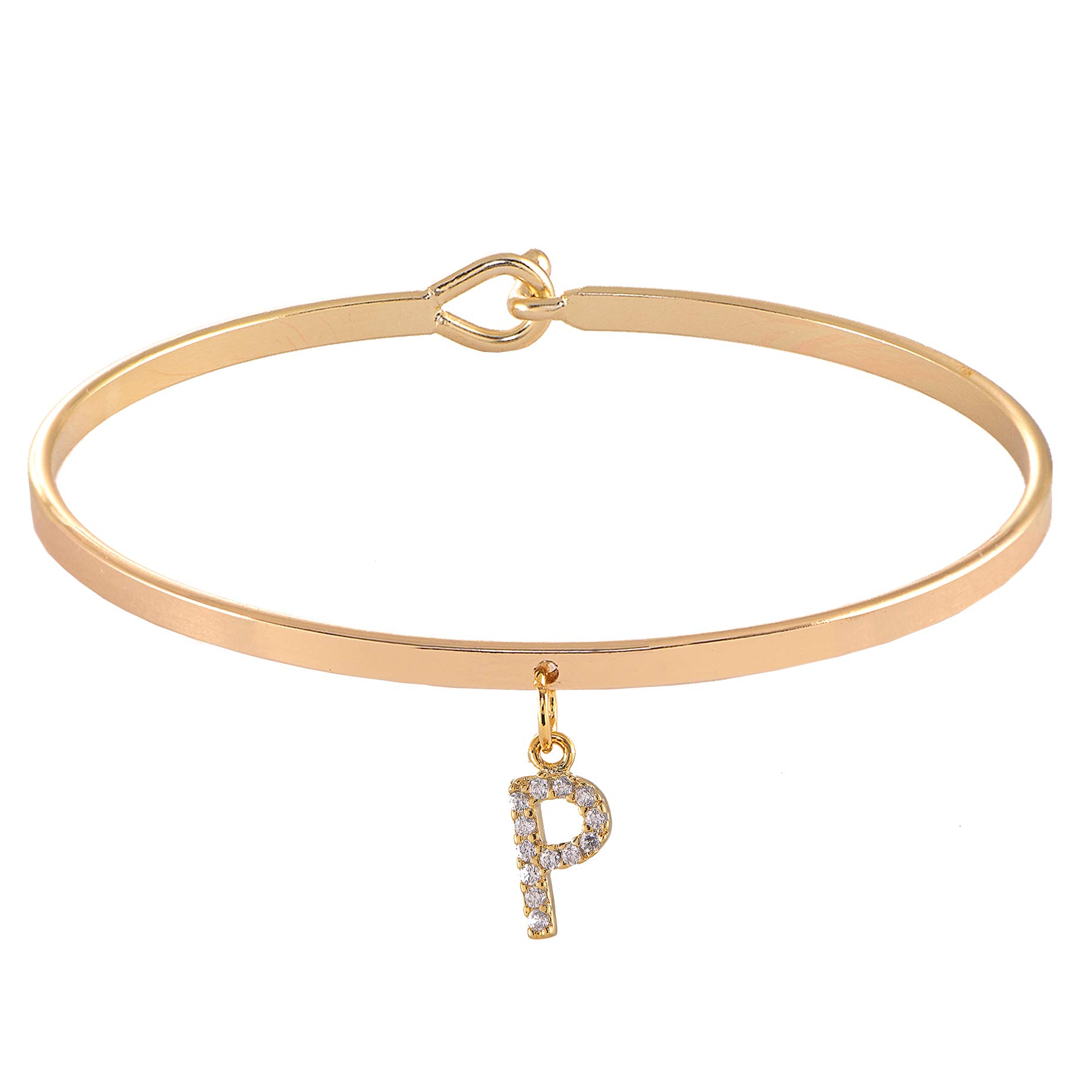 Spinningdaisy Dangling Crystal Initial Charm Cuff Bracelet (P Gold)