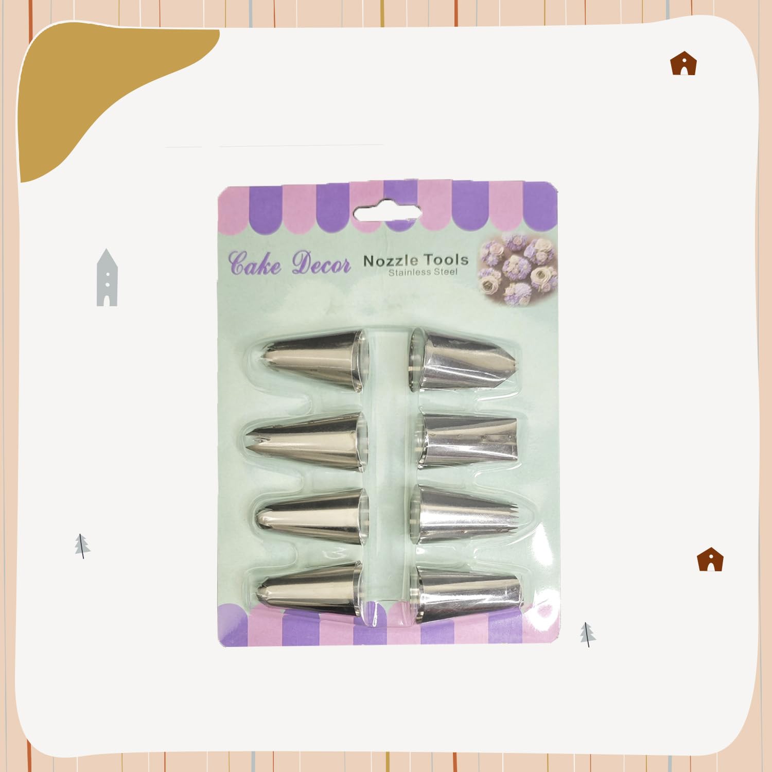 Cake Decor - Stainless Steel Nozzle Set - 8 Professional Piping Tips for Icing, Decorating Cakes, Cupcakes, Cookies, Pastries - Reusable, Durable, Easy to Clean 3