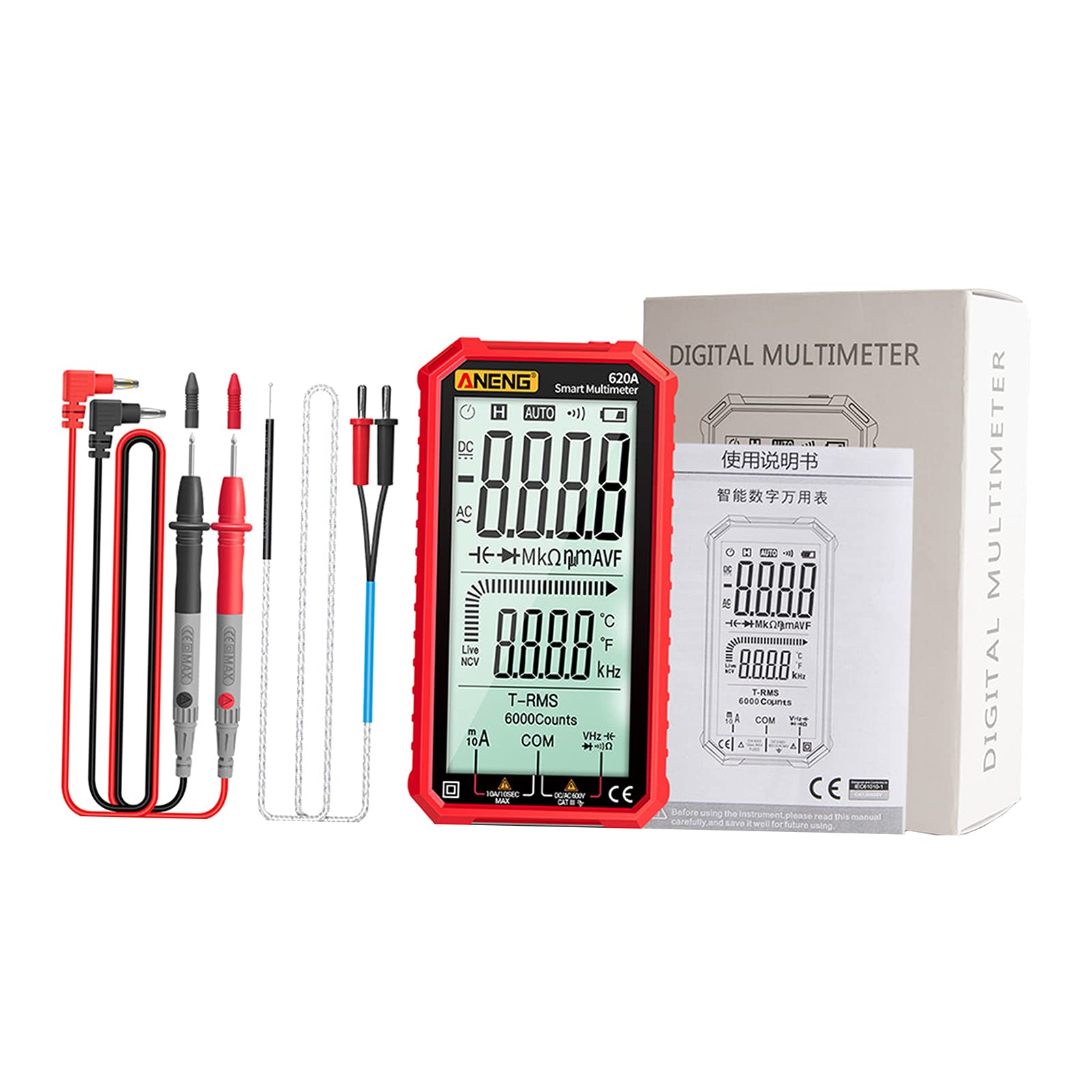 Digital Multimeter Transistor Testers Multi Meter 6000 Counts Red-image-47