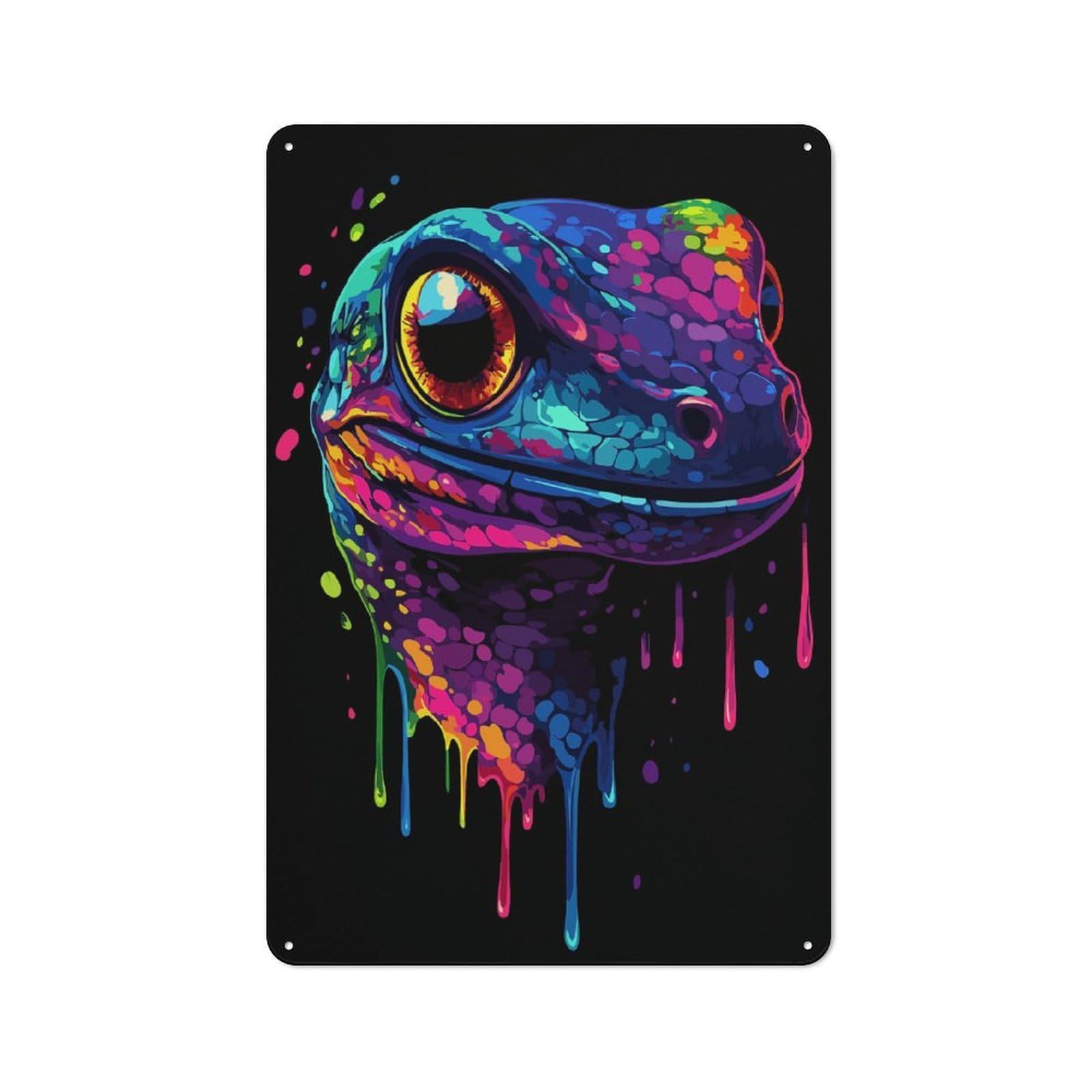 Junmoney Colorful Gecko - Neon Geck Printed Tin Plaque For Seasonal Kitchen, Dining Room Or Entrance, Festive Gift For Home Decor Lovers, 30X20cm
