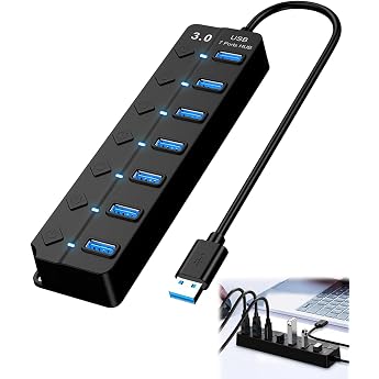 7Port USB Hub 3.0 USB Port with Separate Switch and LED Display Splitter