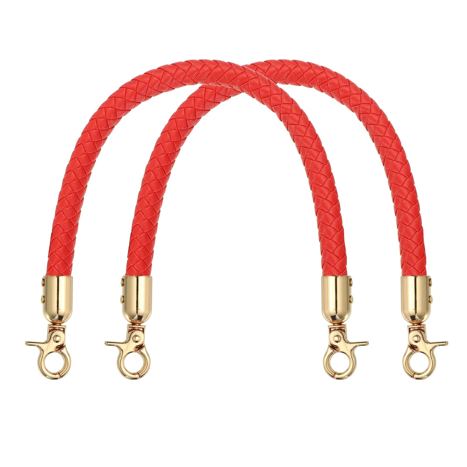 sourcing map 2Pcs PU Leather Handbag Handles, 35cm/14 Short Braided Purse Strap Replacement with Buckle, Leather Shoulder Bag Straps Purse Handles for Underarm Crochet Bags DIY Making, Red