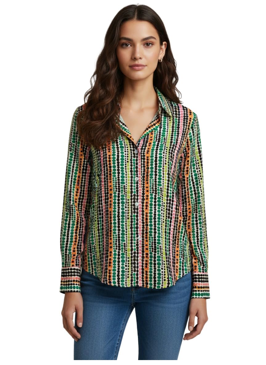 ANNI Designer Bedrucktes Damenhemd aus Baumwollmischgewebe, langärmelig, normale Passform, Hemdkragen, legere Bürokleidung, elegante Western-Kleidung für den Alltag, Hochzeit, Party