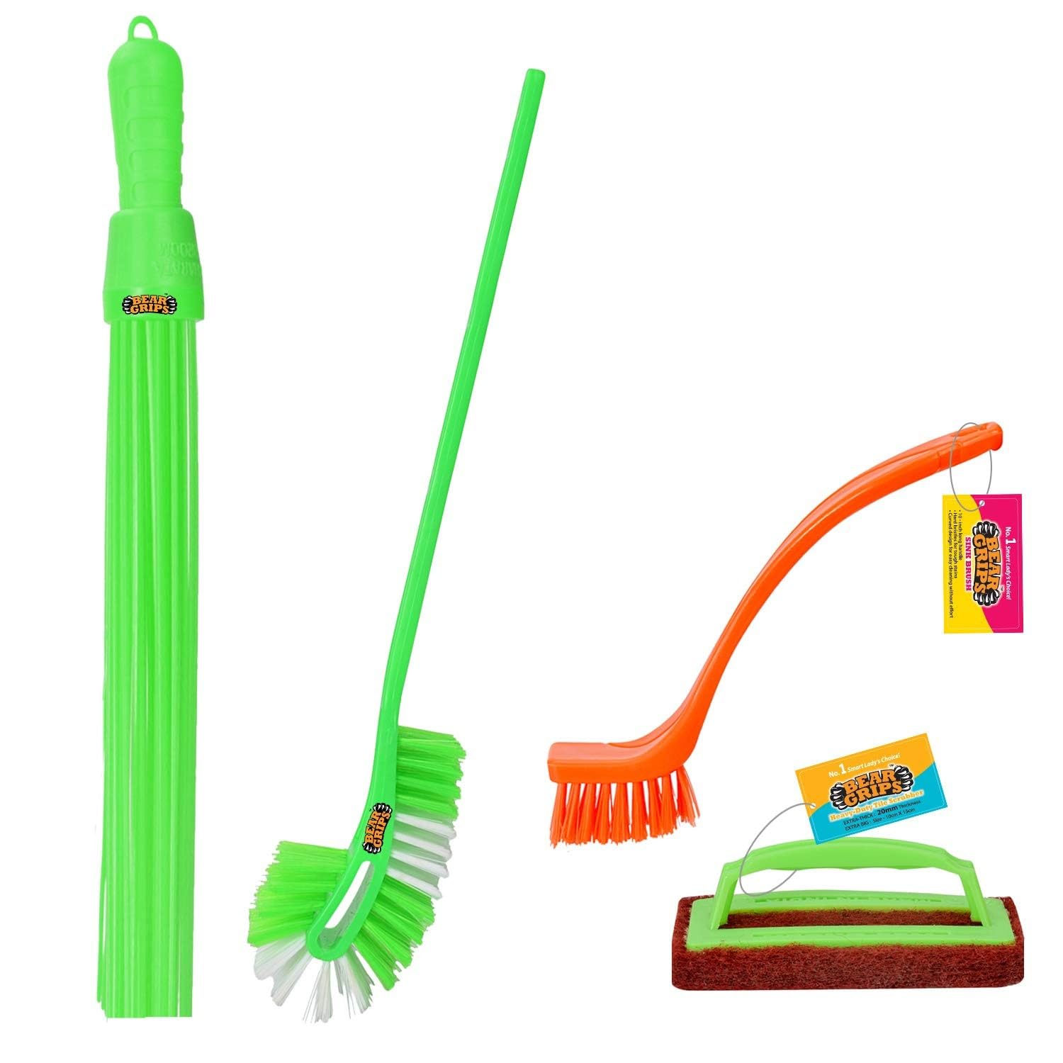 BEAR GRIPS Complete 5-Item Bathroom Cleaning Set With Toilet Brush, Tile Scrubber, Basin Brush, Plastic Kharata Broom and Nylon Sink Brush Combo - Color May Vary-image-43